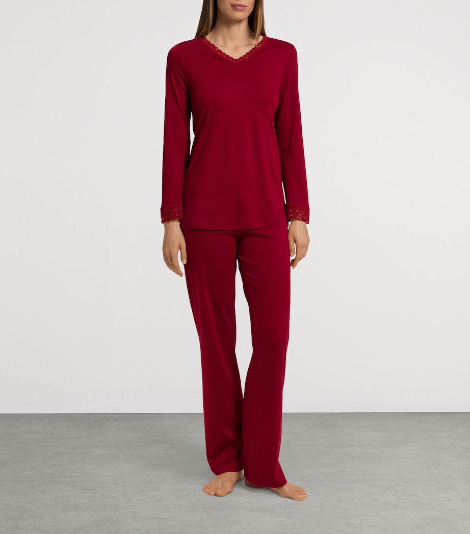 Cotton Lace-Trim Pyjama Set RED DAHLIA Image 3