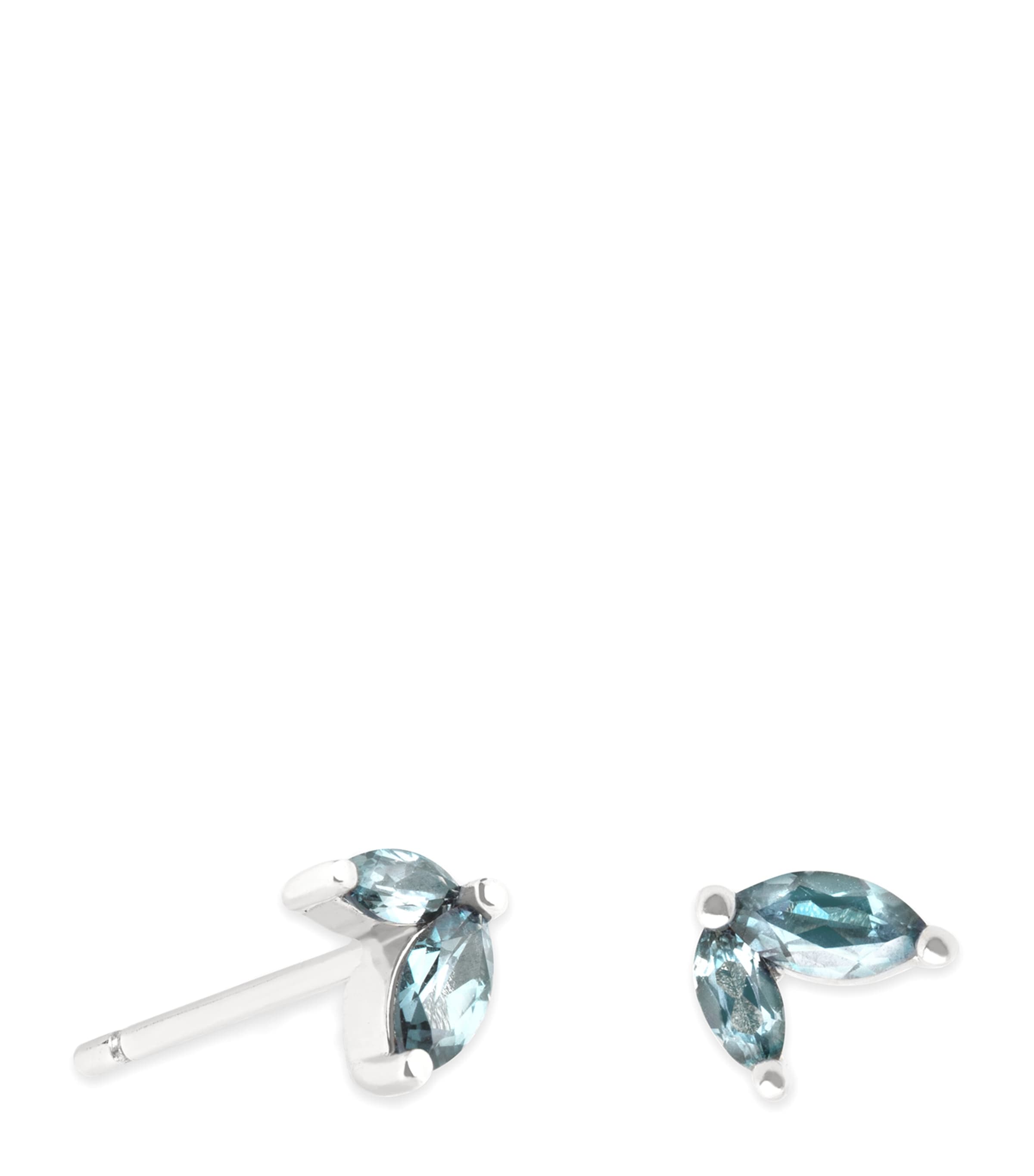 Astrid & Miyu White Gold And Alexandrite Marquise Stud Earrings In Silver