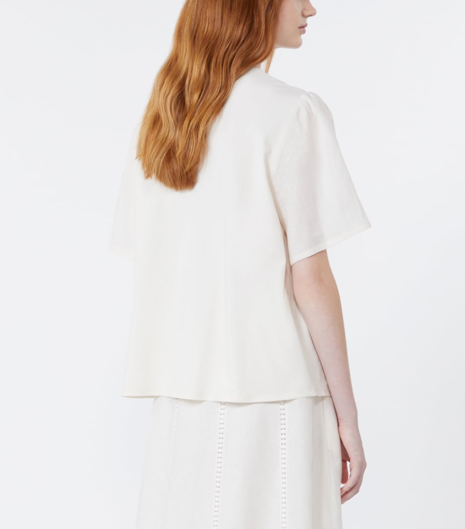 Weekend Max Mara Womens Linen Floral-Embroidered Top Ecru Image 5