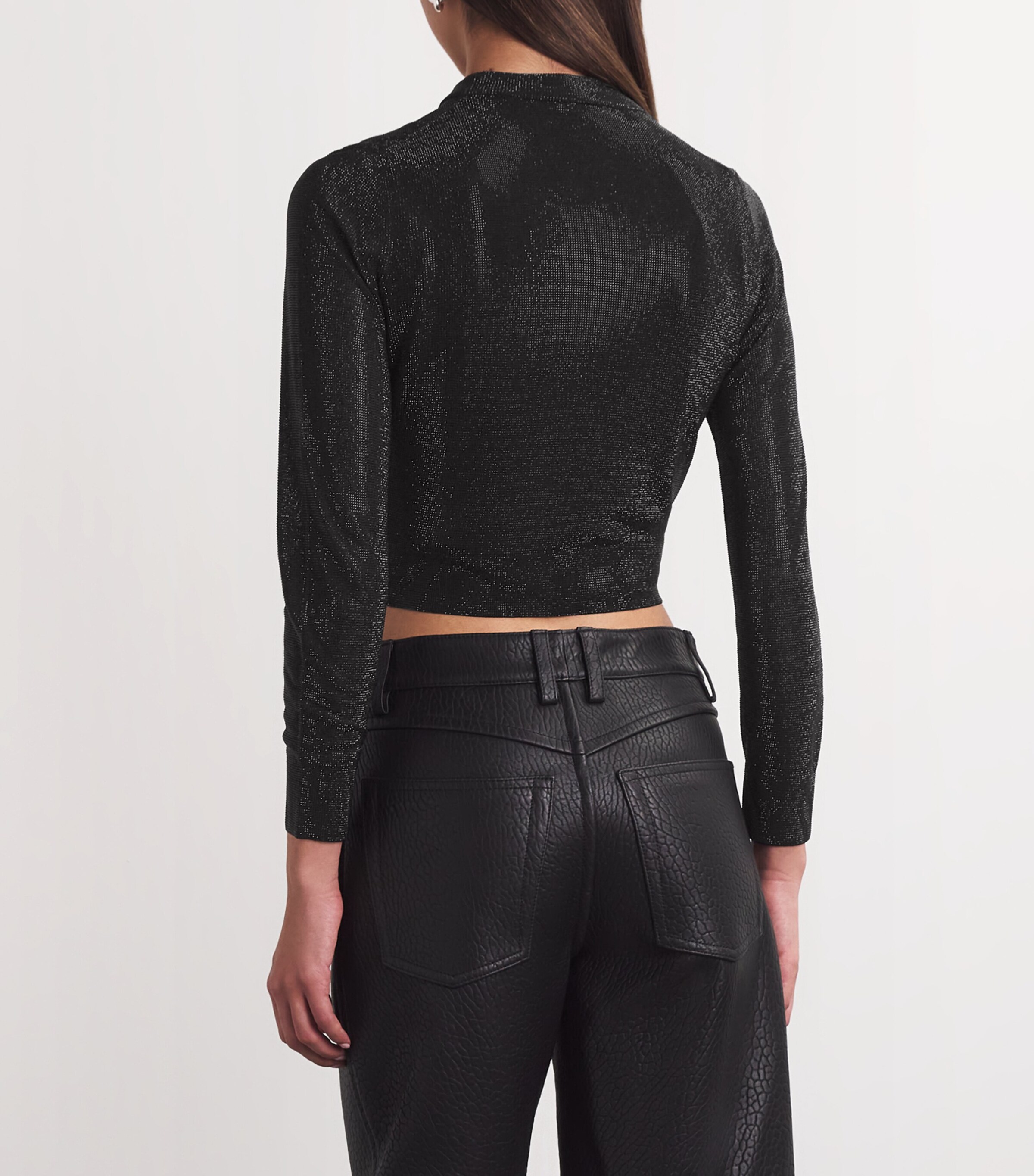 Alexander Wang Womens Cropped Rhinestone Cardigan Black Image 4