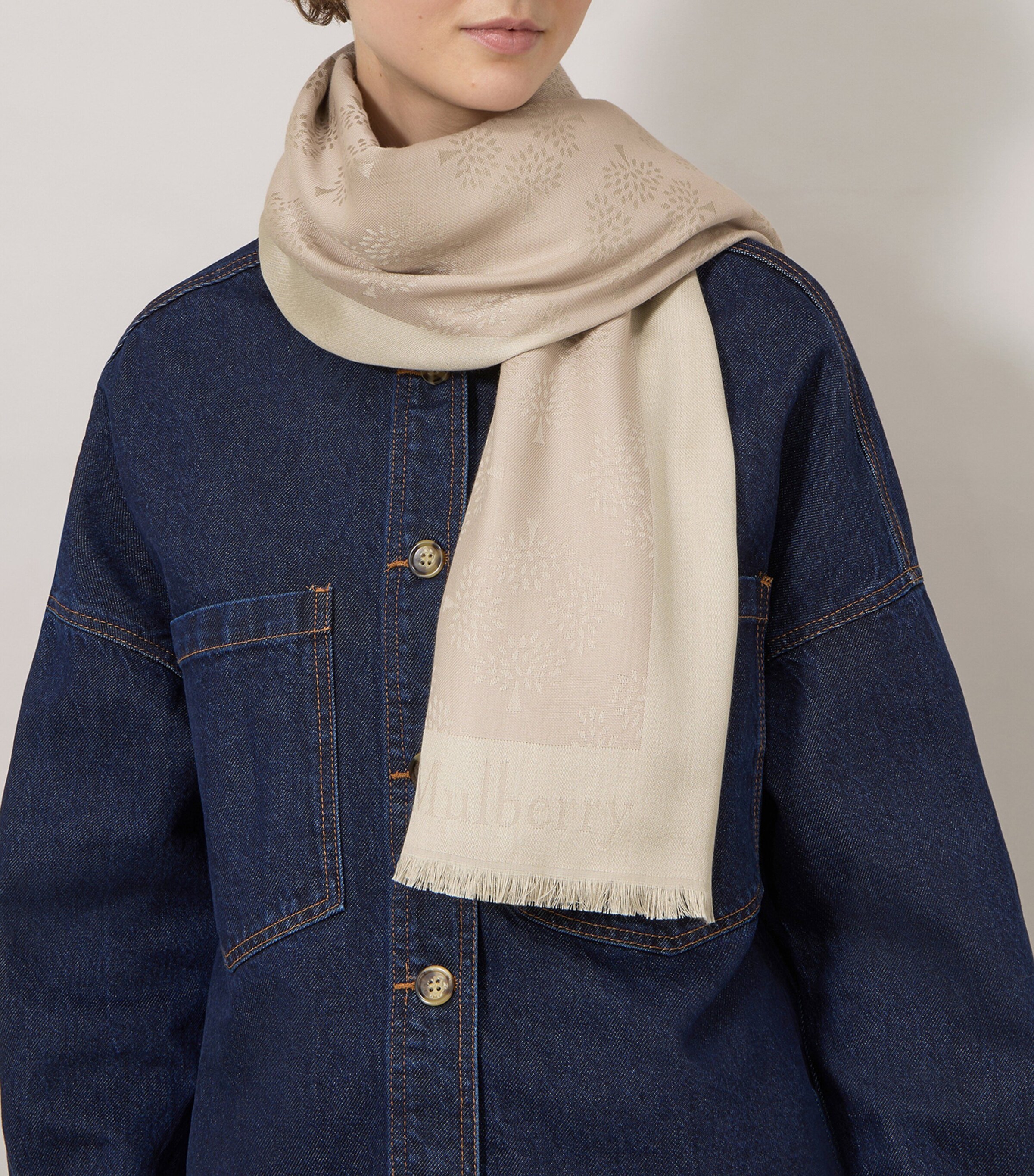 Mulberry Silk-Cotton Square Scarf Cashmere Taupe Image 2