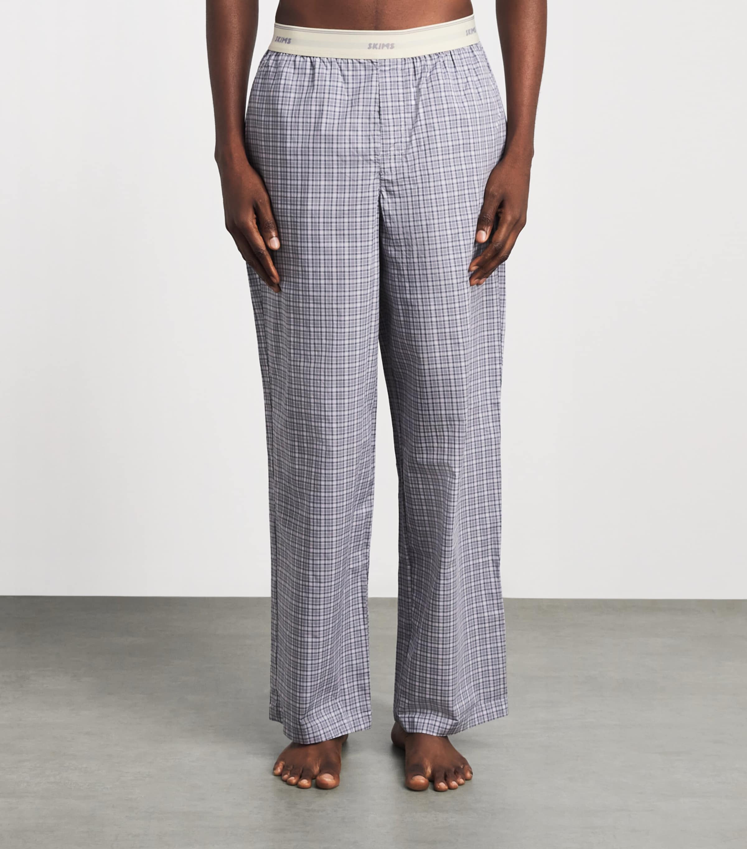 Skims Mens Cotton Check Pyjama Bottoms Full Moon Check Image 4