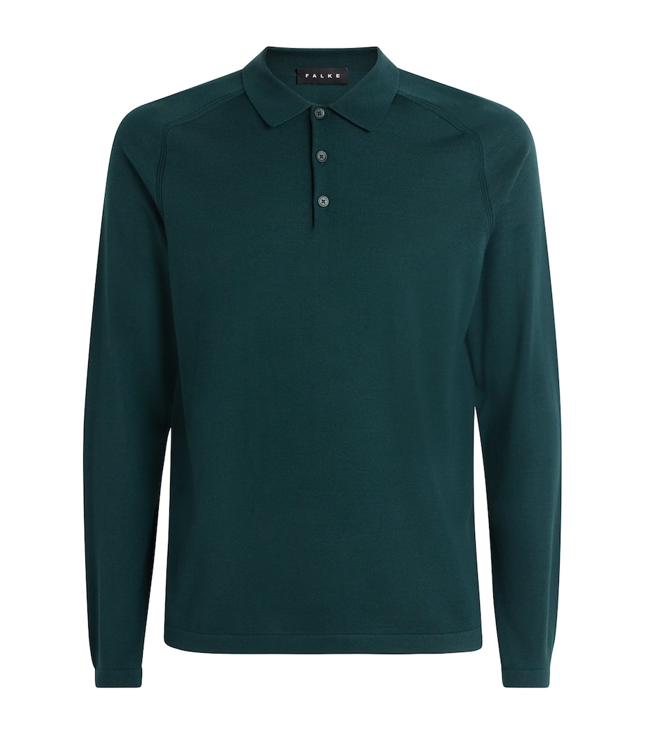 Falke Mens Ultrafine Merino Wool Polo Shirt Forest Image 1