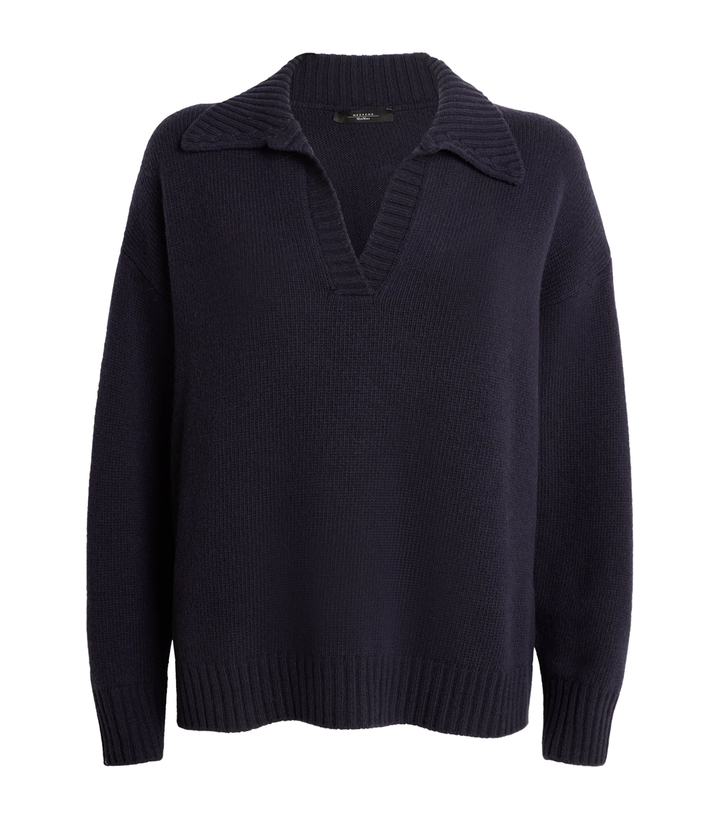 Shop Weekend Max Mara Virgin Wool Collared Sweater In Blue