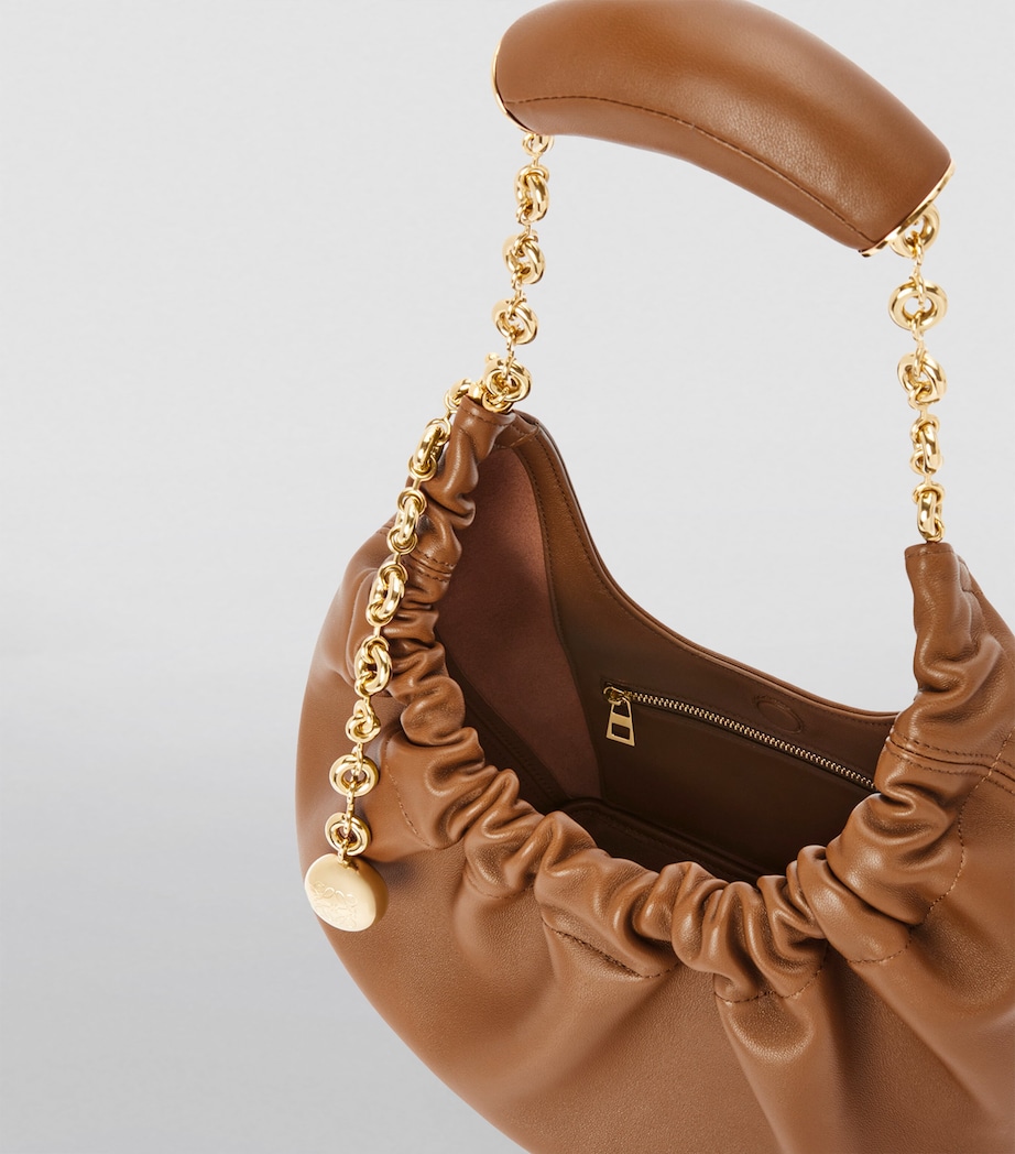 Small Leather Squeeze Top-Handle Bag OAK Image 4