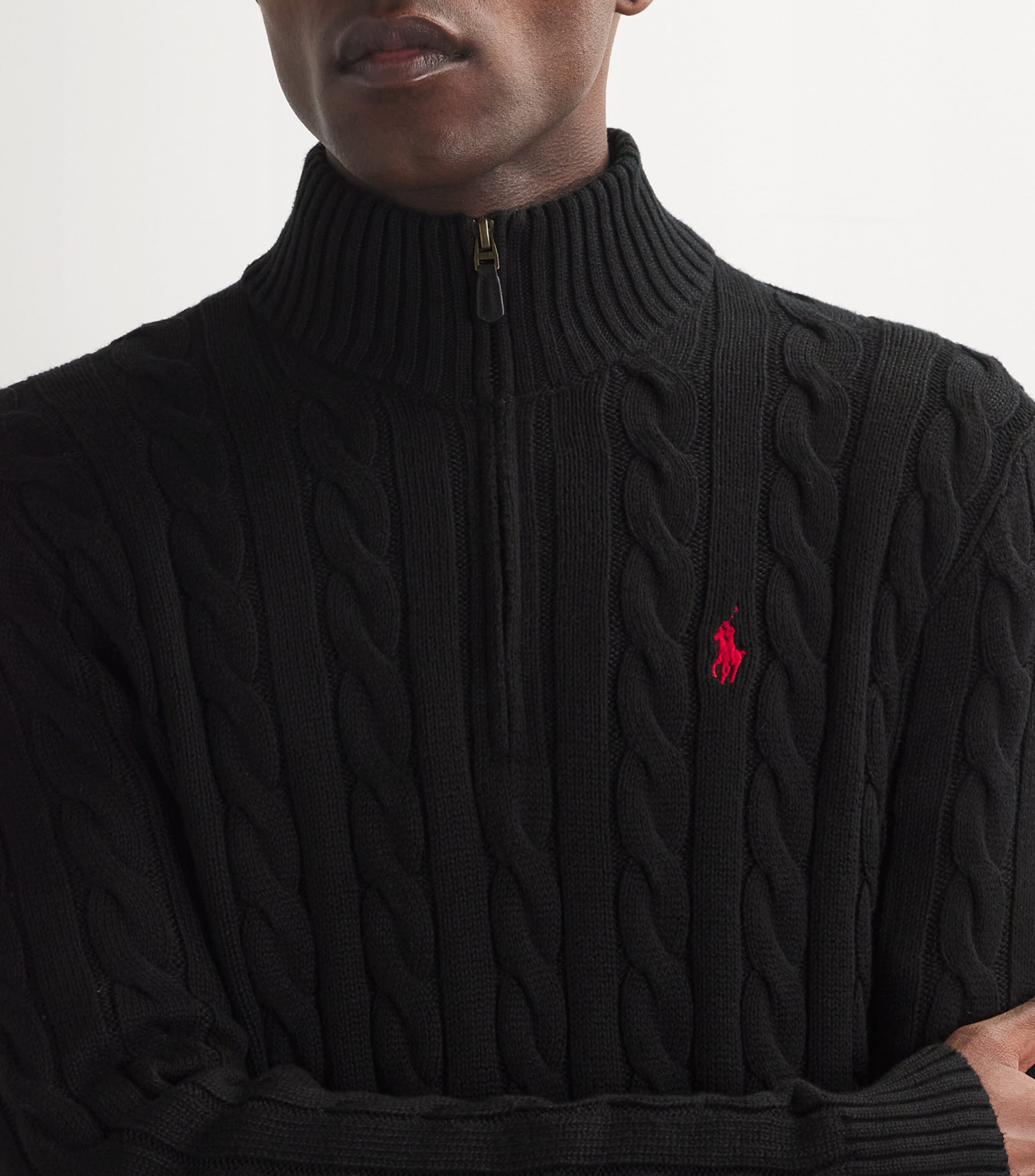Polo Ralph Lauren Mens Cable-Knit Quarter-Zip Sweater Black Image 5