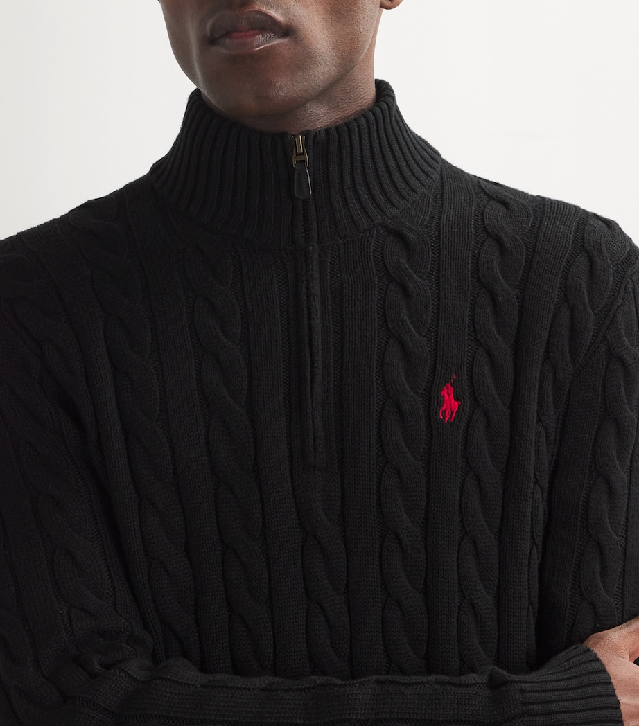 Polo Ralph Lauren Mens Cable-Knit Quarter-Zip Sweater Black Image 5