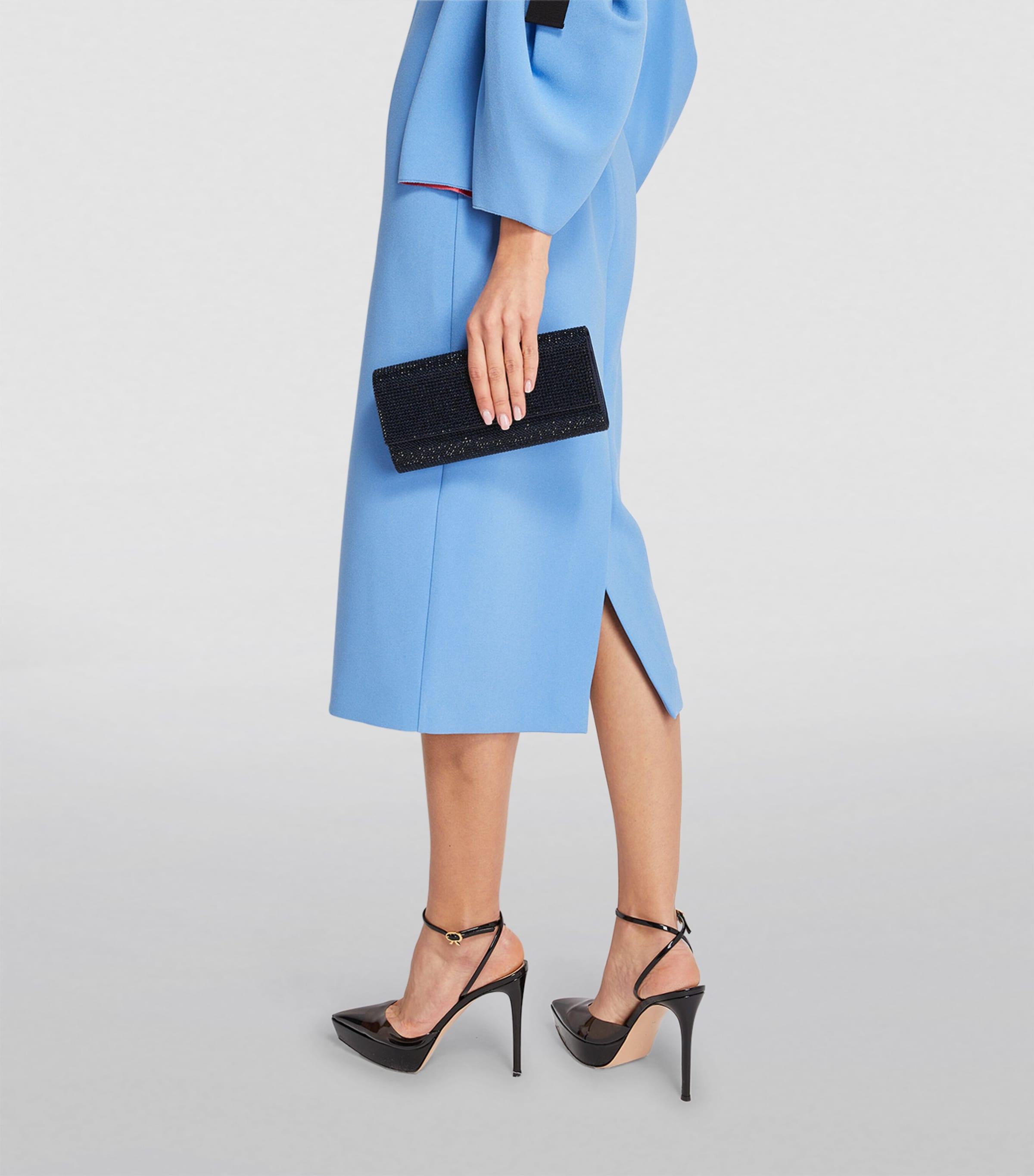 Satin Crystal-Embellished Perry Clutch Bag SMNVY-SILVER NAVY Image 5