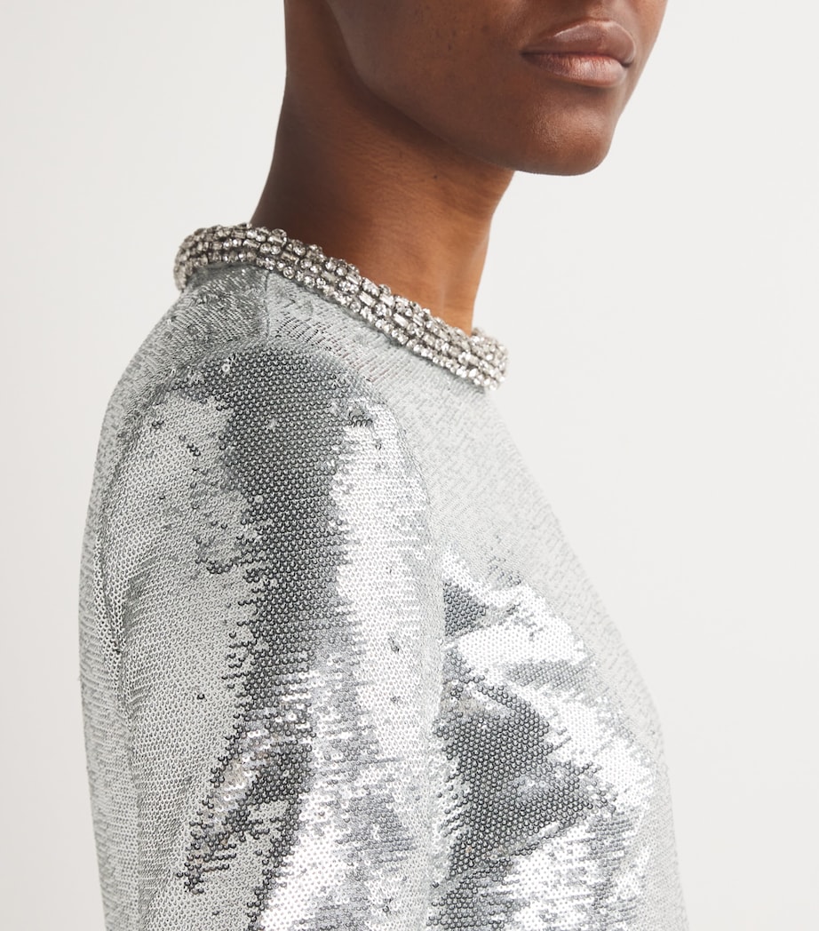 Long-Sleeve Embellished Mini Dress SILVER Image 4