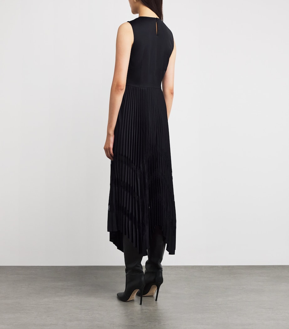 Satin-Lace Pleated Midi Dress BLACK Image 3
