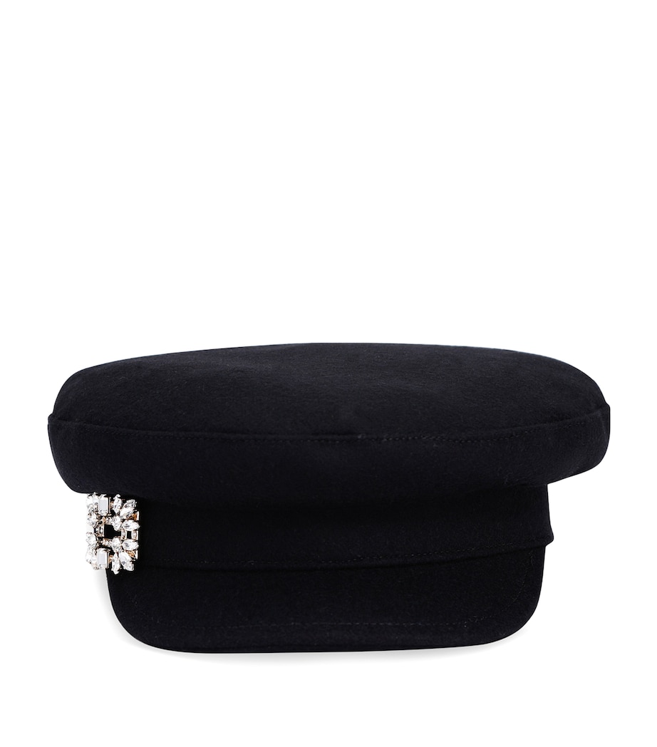 Embellished Buckle Baker Boy Cap BLACK Image 1