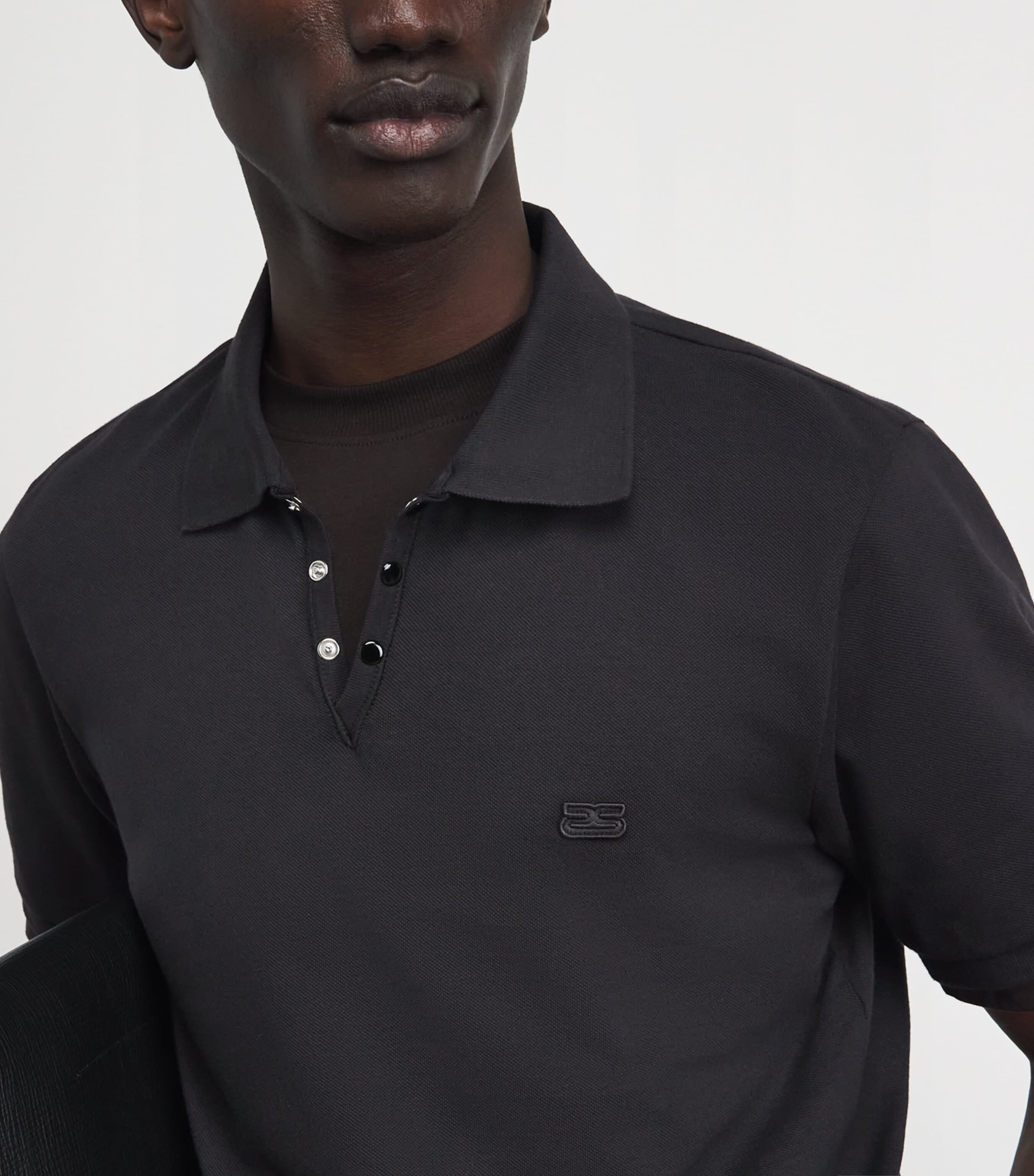 Sandro Paris Mens Cotton Logo Polo Shirt Black Image 3