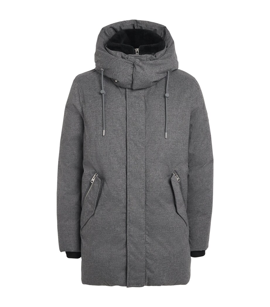 Mackage Mens Down Shearling Hooded Parka Coat Grey Mix Image 1