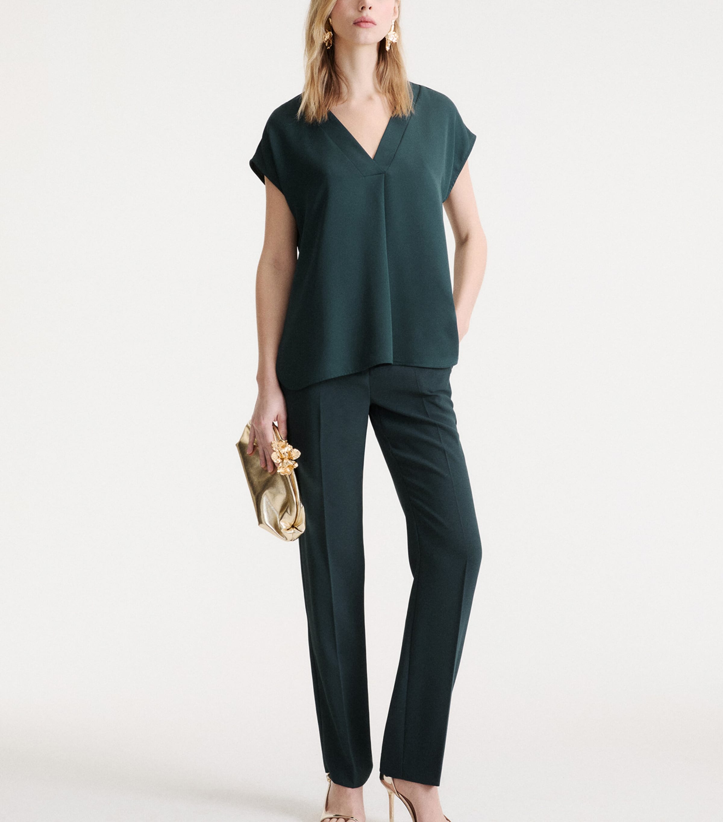 Marella Womens Satin V-Neck Blouse Peacock Blue Image 2