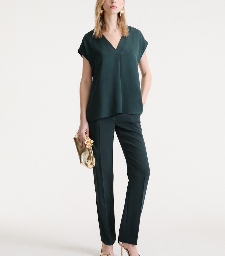 Marella Womens Satin V-Neck Blouse Peacock Blue Image 2