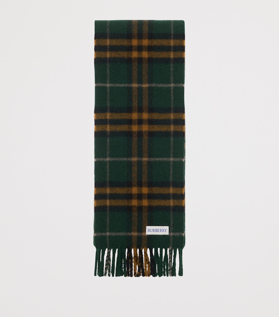 Cashmere Narrow Check Scarf BRIGADE GREEN Image 2