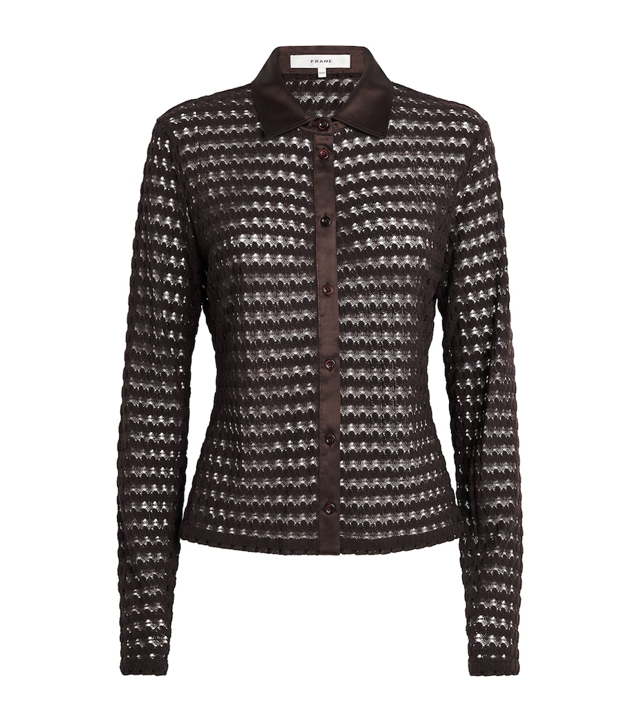 FRAME Womens Satin-Collar Bubble-Stitch Shirt Chestnut Image 1
