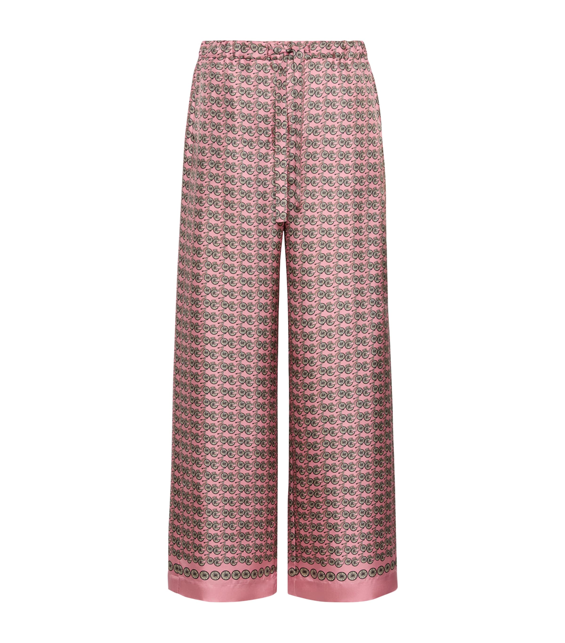Max Mara Womens Silk Bicycle Print Wide-Leg Trousers Pink Image 1