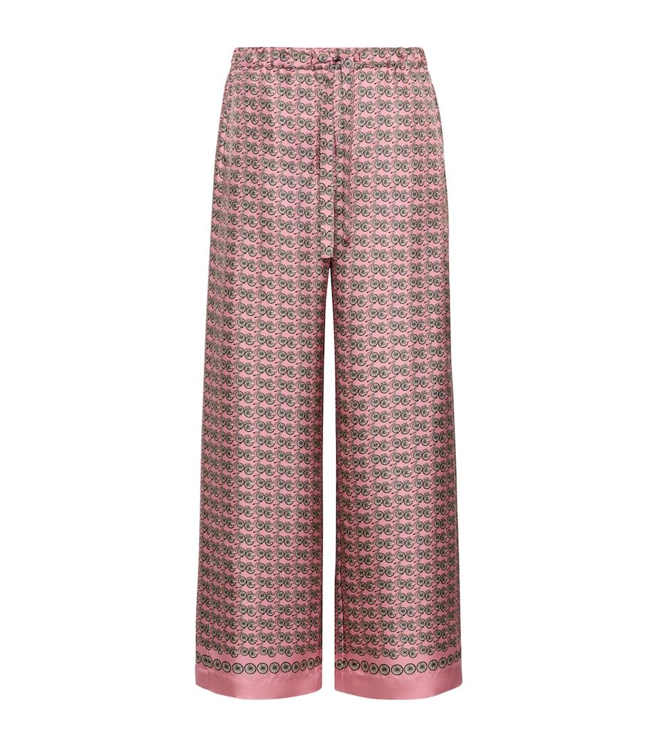 Max Mara Womens Silk Bicycle Print Wide-Leg Trousers Pink Image 1