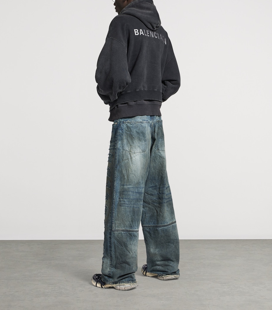 Balenciaga Mens Cotton Layered Logo Hoodie Image 3