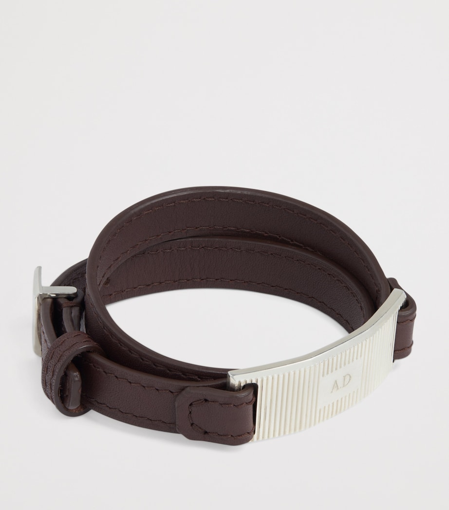 Silver and Leather ID Tag Bracelet 201BROWN Image 2