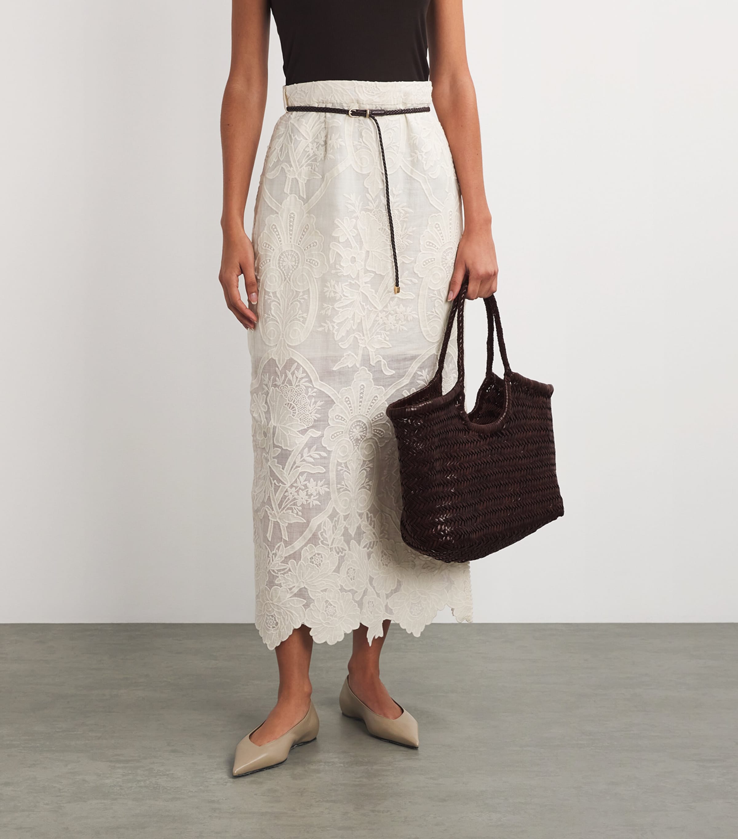 Large Leather Woven Nantucket Tote Bag DARK BROWN Image 4