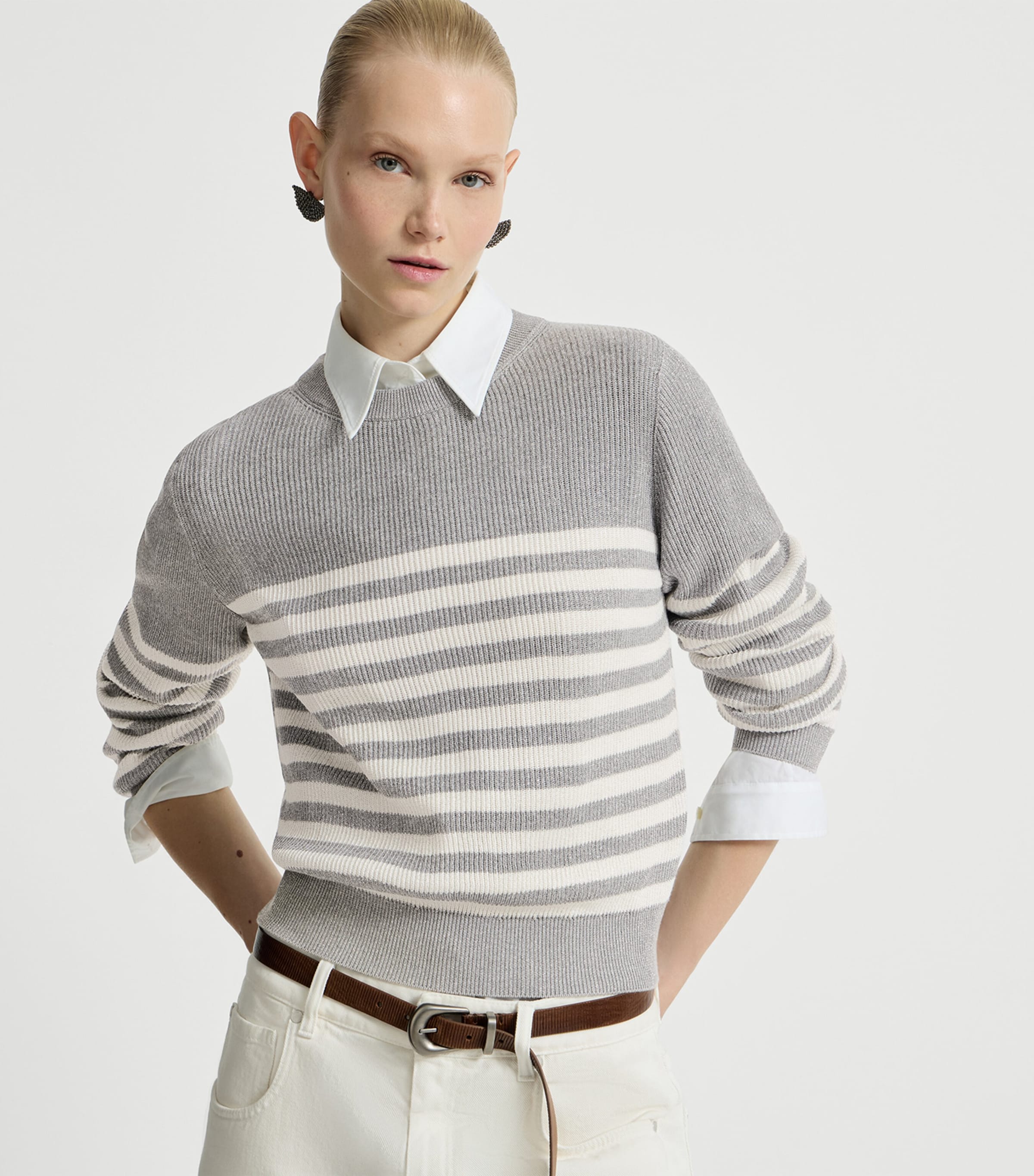 Brunello Cucinelli Womens Cotton-Blend Stripe Sweater Image 4