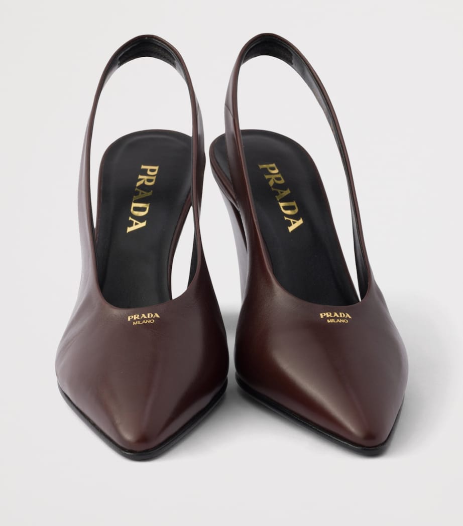Prada Leather Slingback Pumps 85 Brown Image 6
