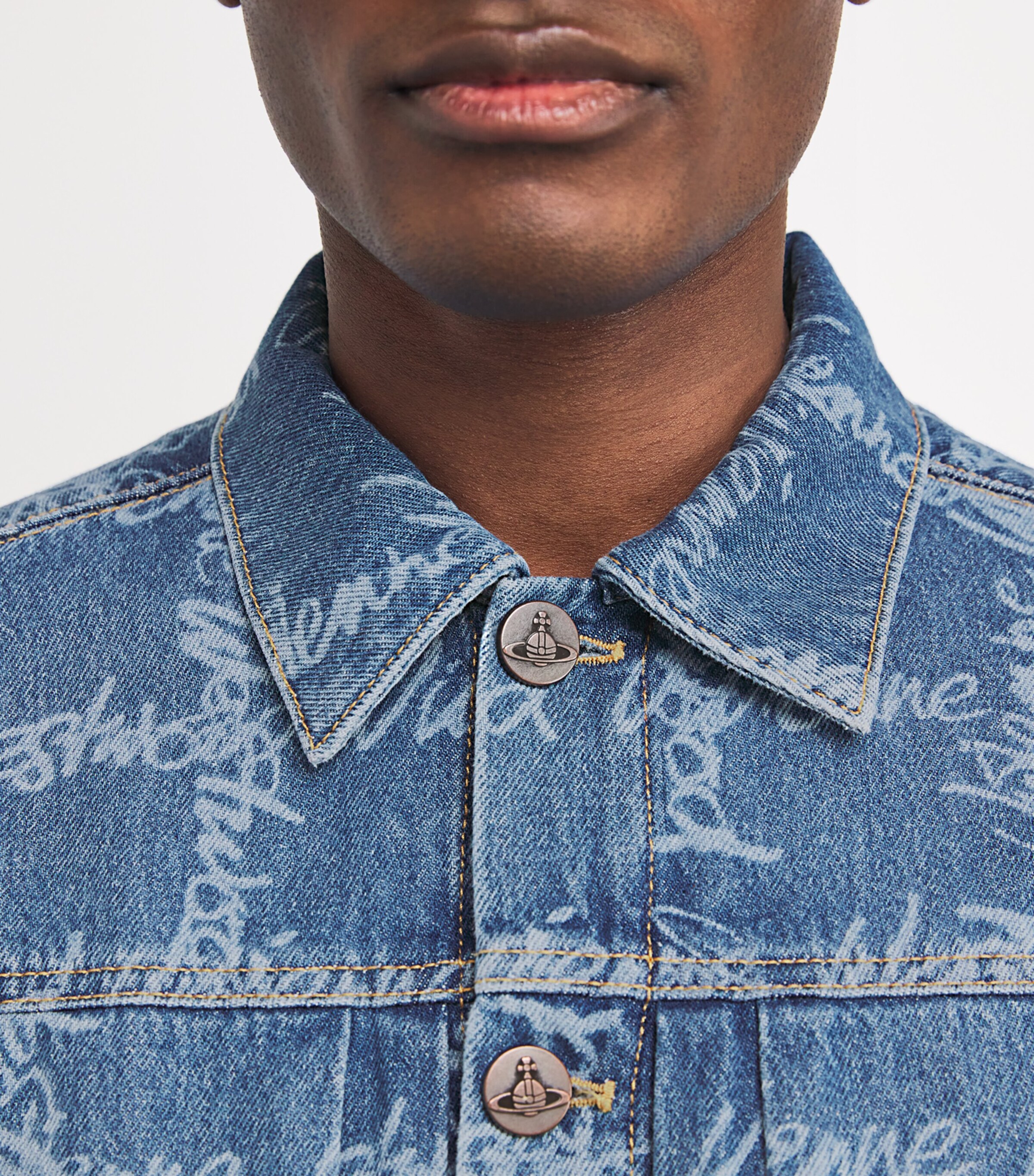 Denim All-Over Script Print Jacket K306-VW GRID/BLUE Image 6