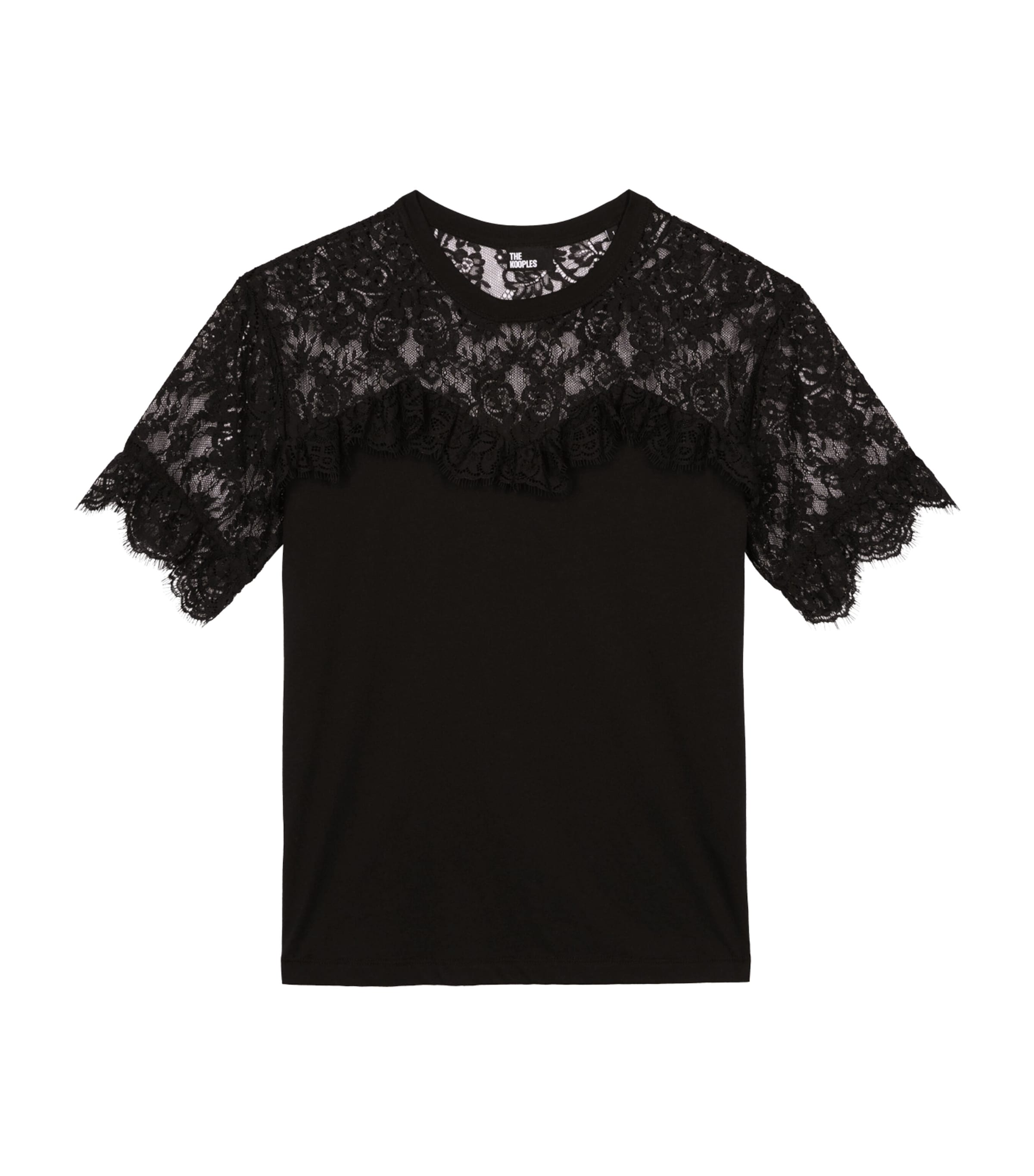 Shop The Kooples Cotton Lace-trim T-shirt In Black