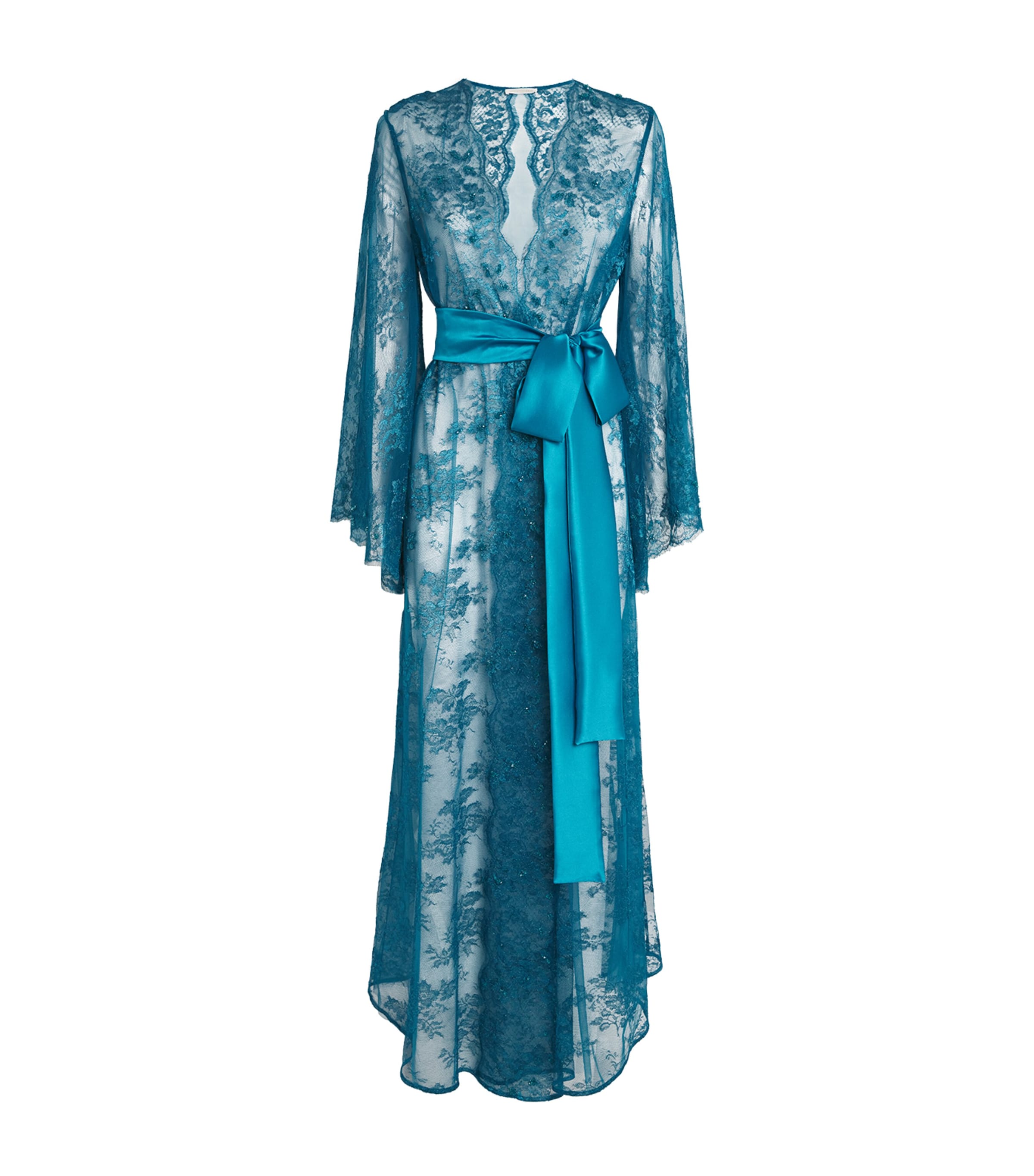 Rosamosario Silk Embellished Long Robe In Blue