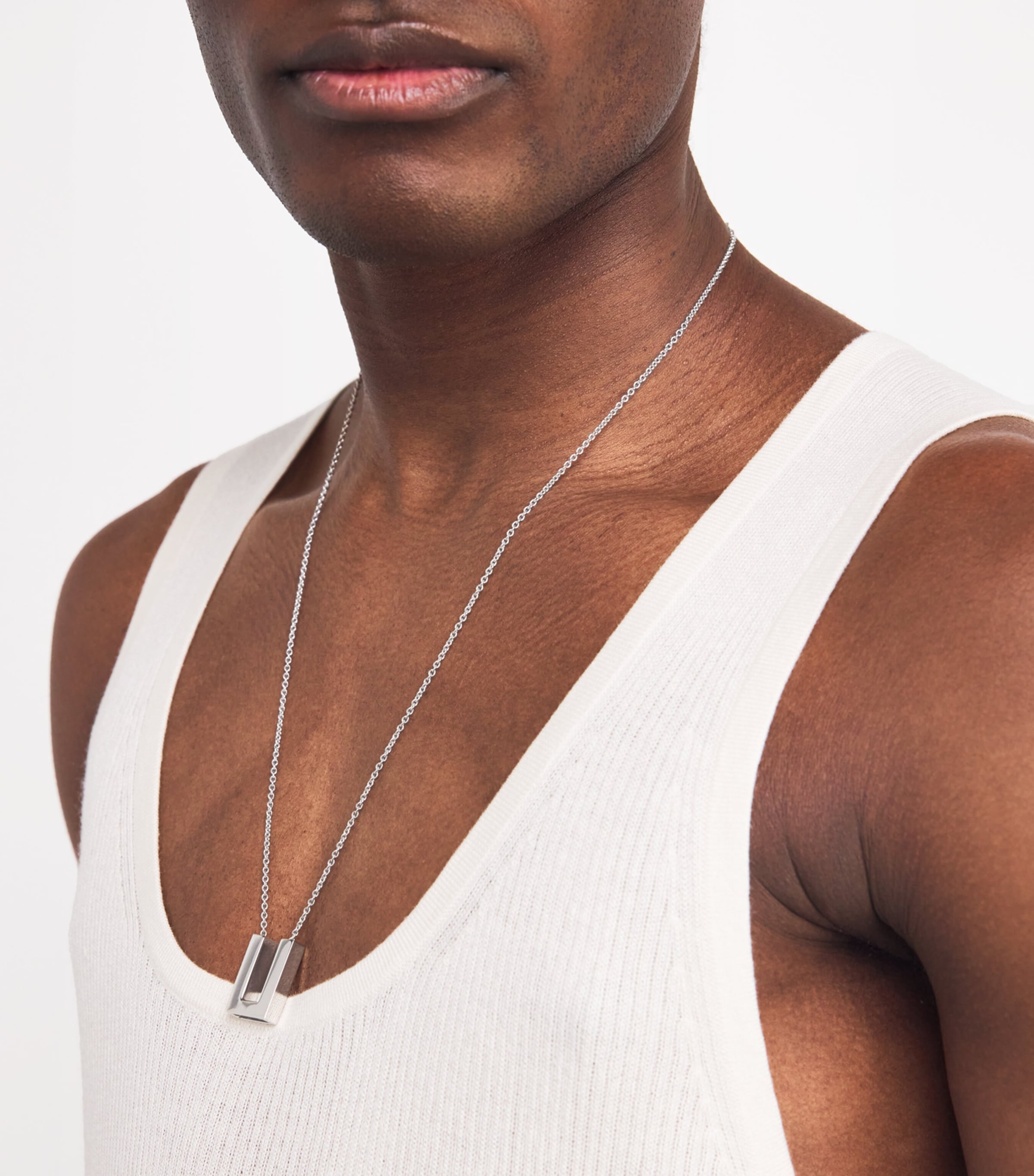 Rhodium-Plated Sterling Silver Square Pendent Necklace S925 Image 2