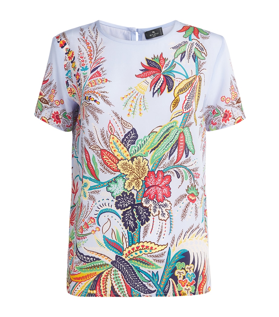 Etro Womens Silk Paisley T-Shirt Prnt/pl Blu Bs Image 1