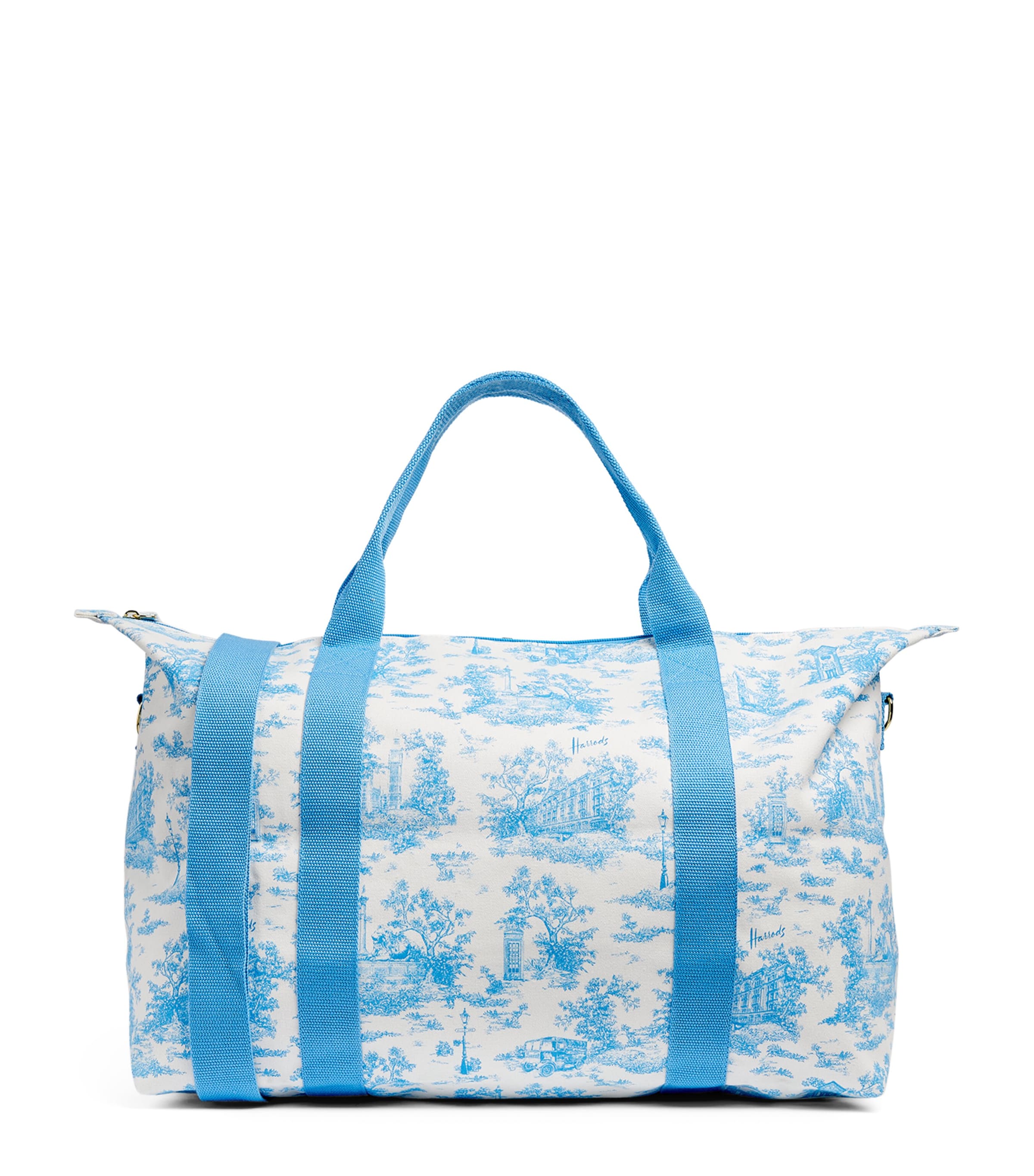 Harrods Toile Foldable Overnight Bag In Blue