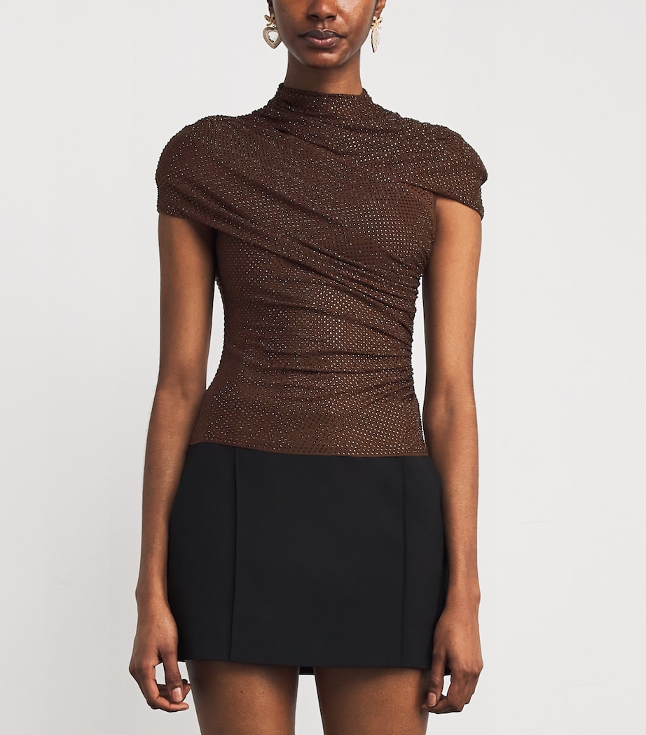 Embellished Draped Top BROWN Image 3