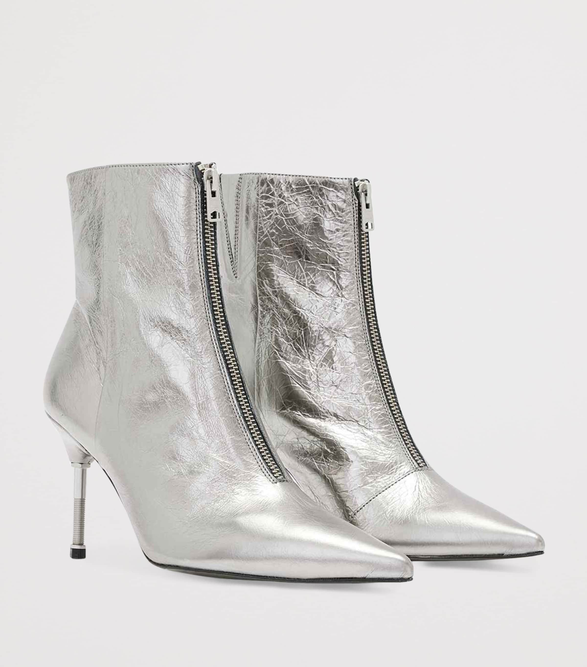 AllSaints Metallic Natasha Ankle Boots 88 Gunmetal Grey Image 3