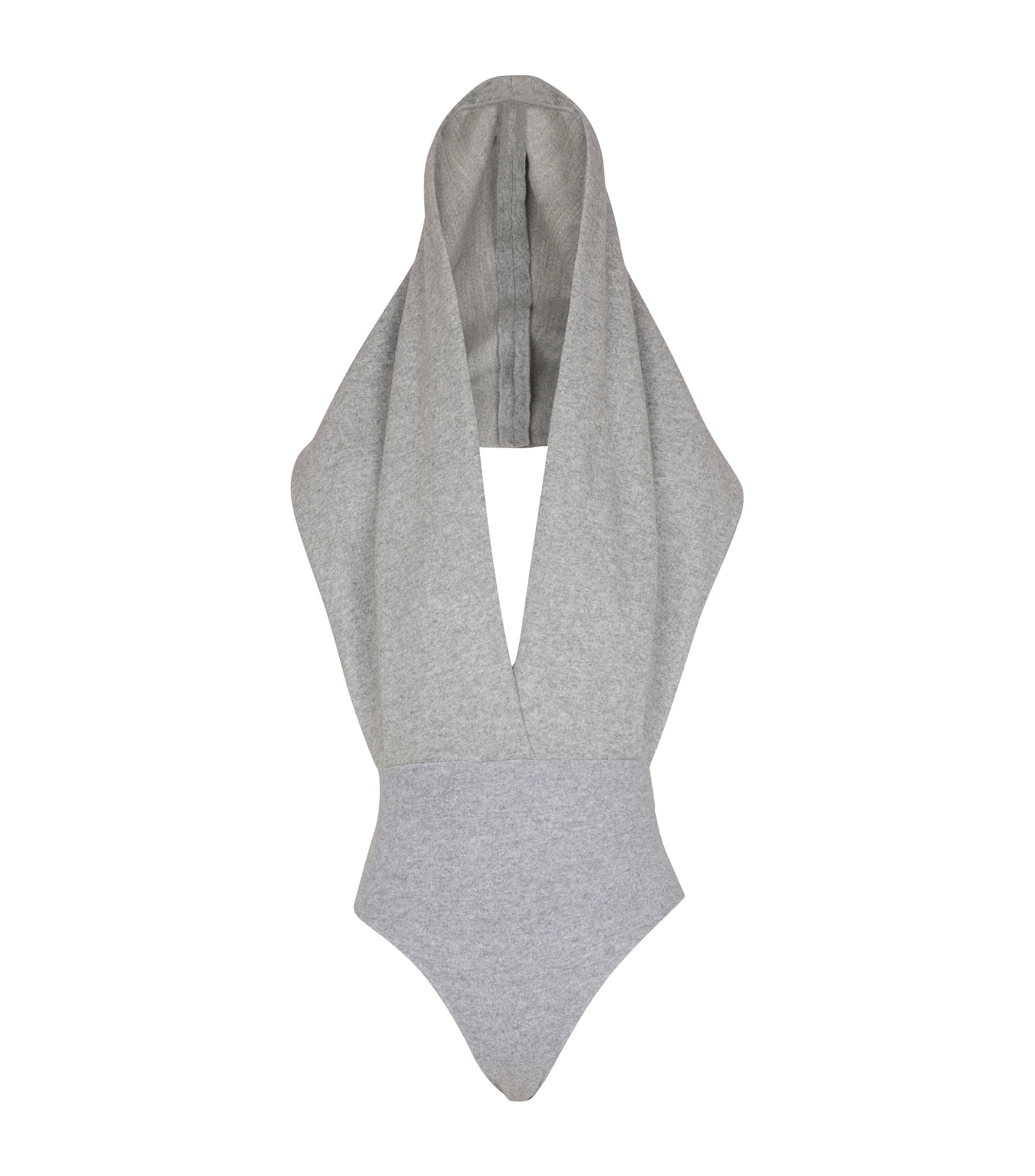Balmain Draped Hooded Bodysuit In Gray