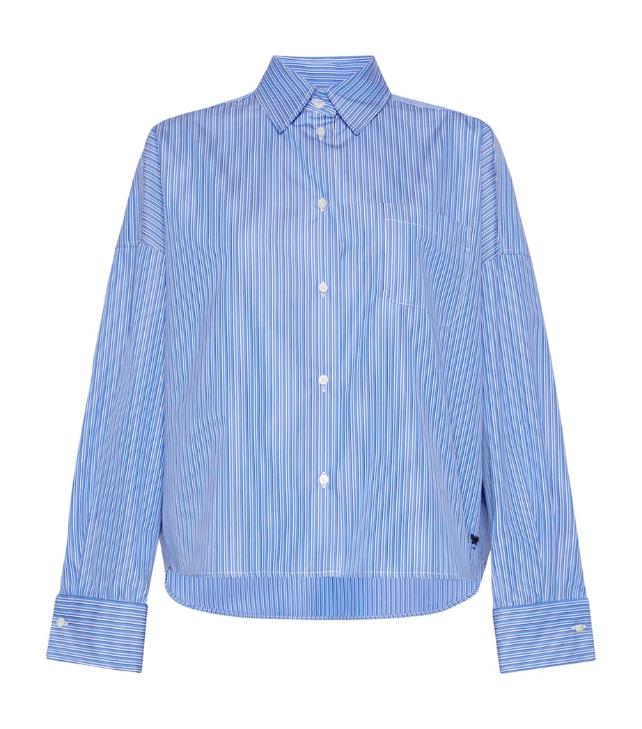 Weekend Max Mara Womens Cotton Stripe Cropped Shirt Cornflower Blue Image 1