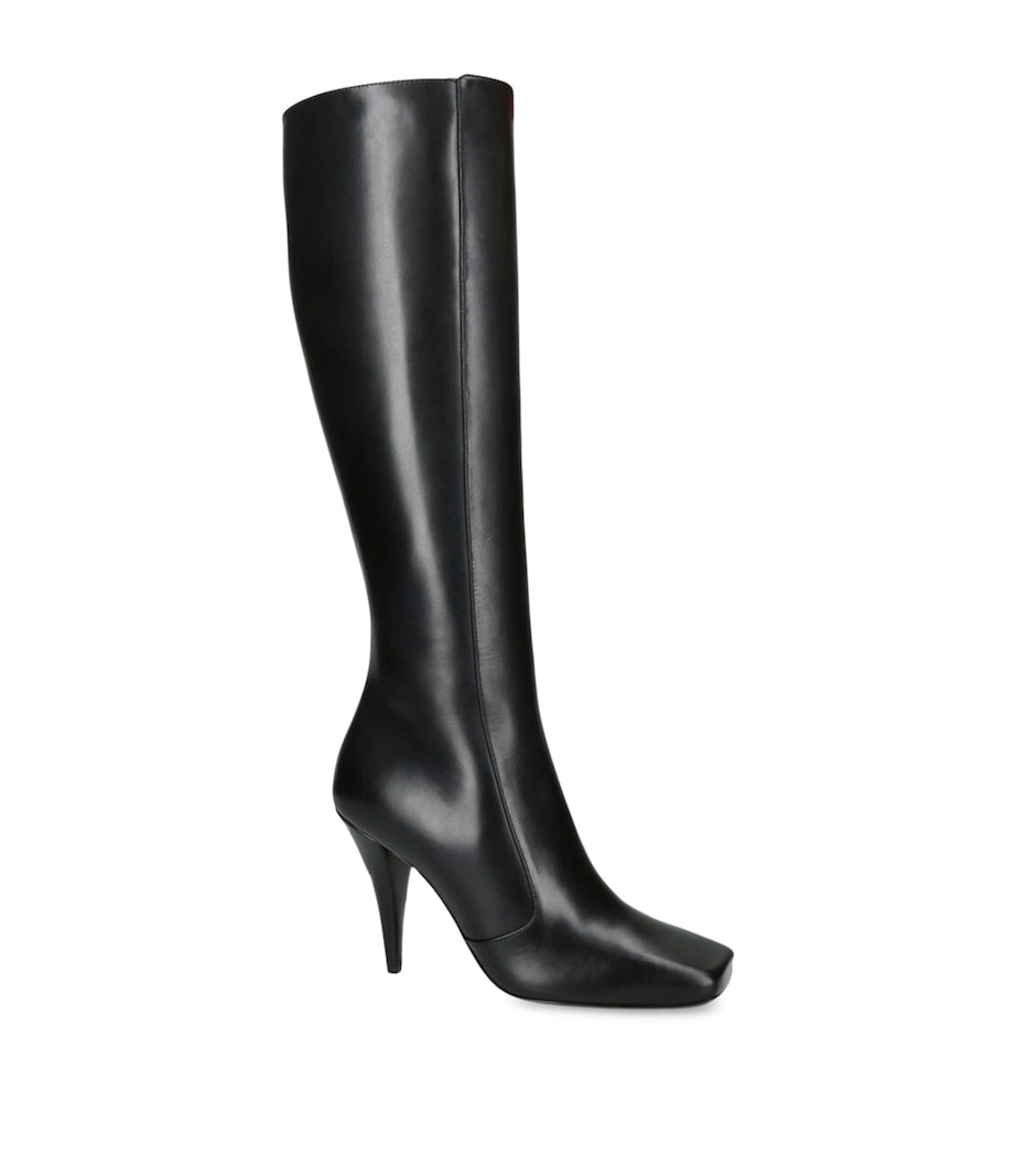 Leather Square-Toe Knee-High Boots 95 BLACK Image 1