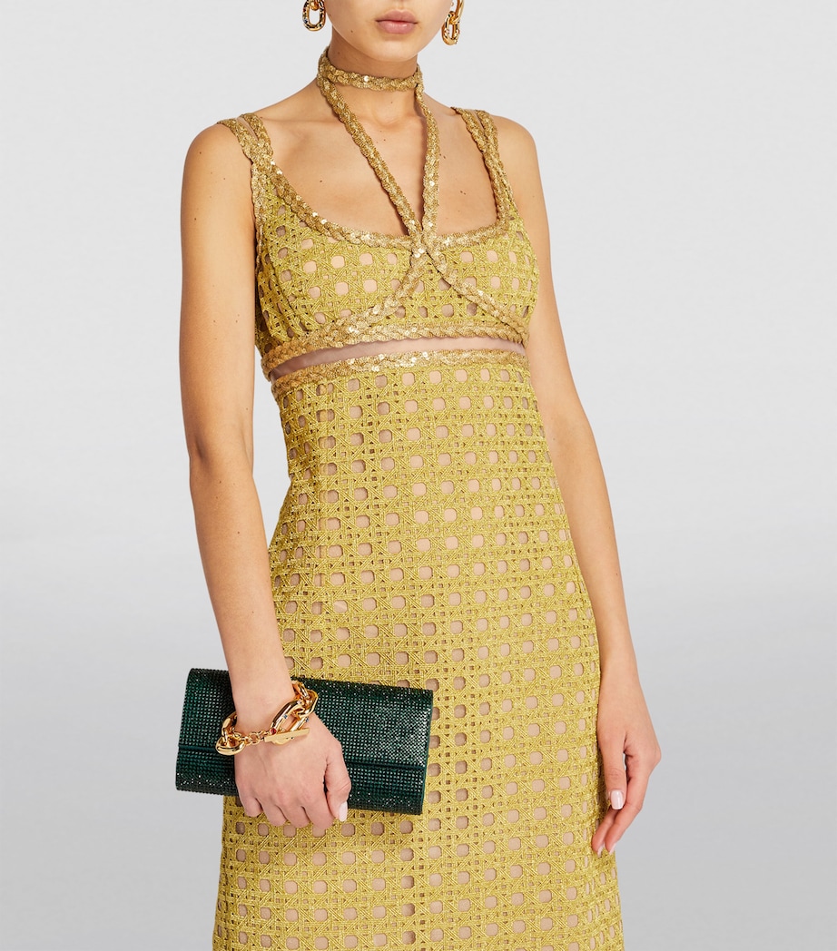 Satin Crystal-Embellished Perry Clutch Bag SEMER-SILVER EMERALD Image 5