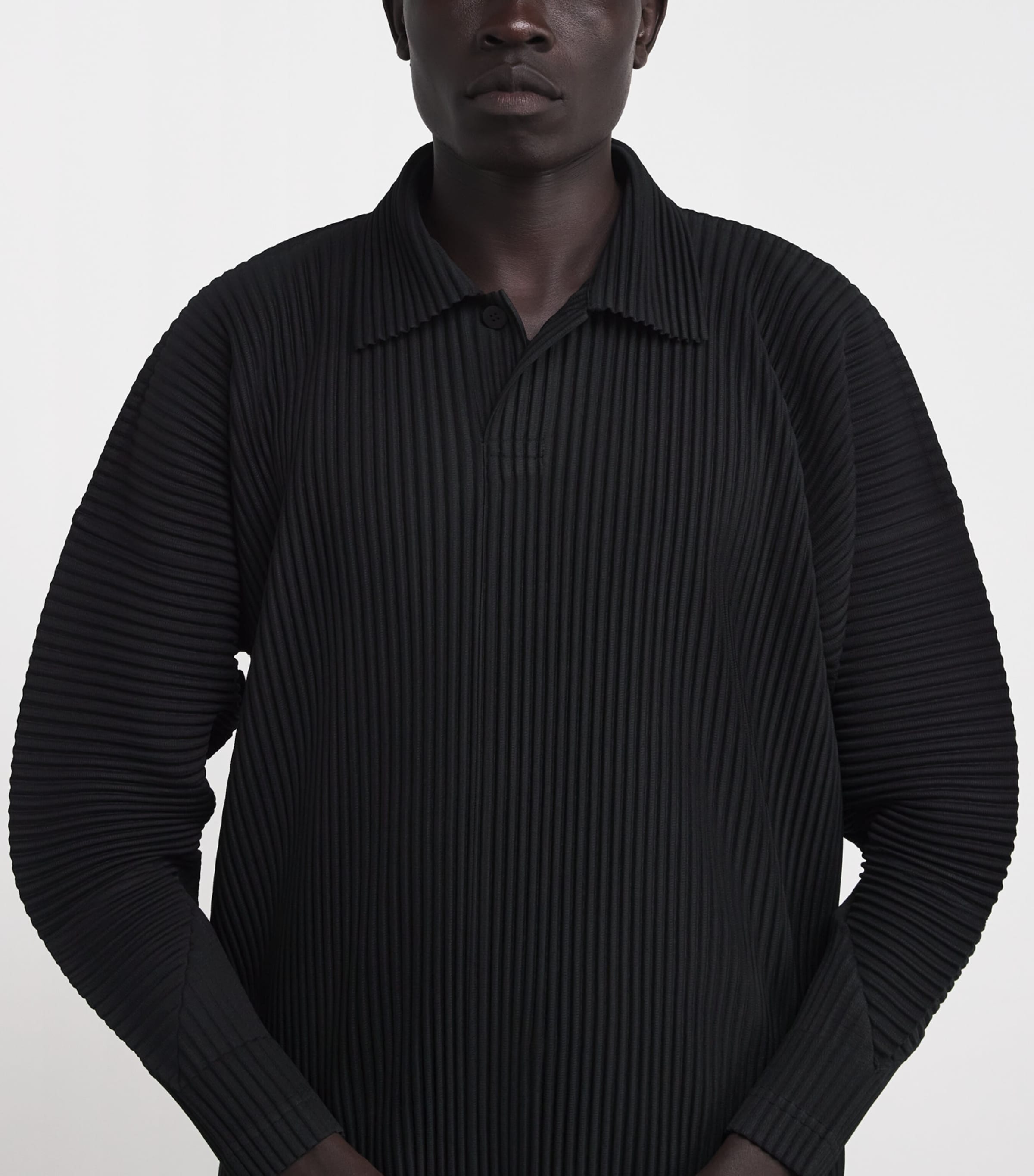 Homme Plissé Issey Miyake Black Pleated Long-Sleeve Polo Shirt