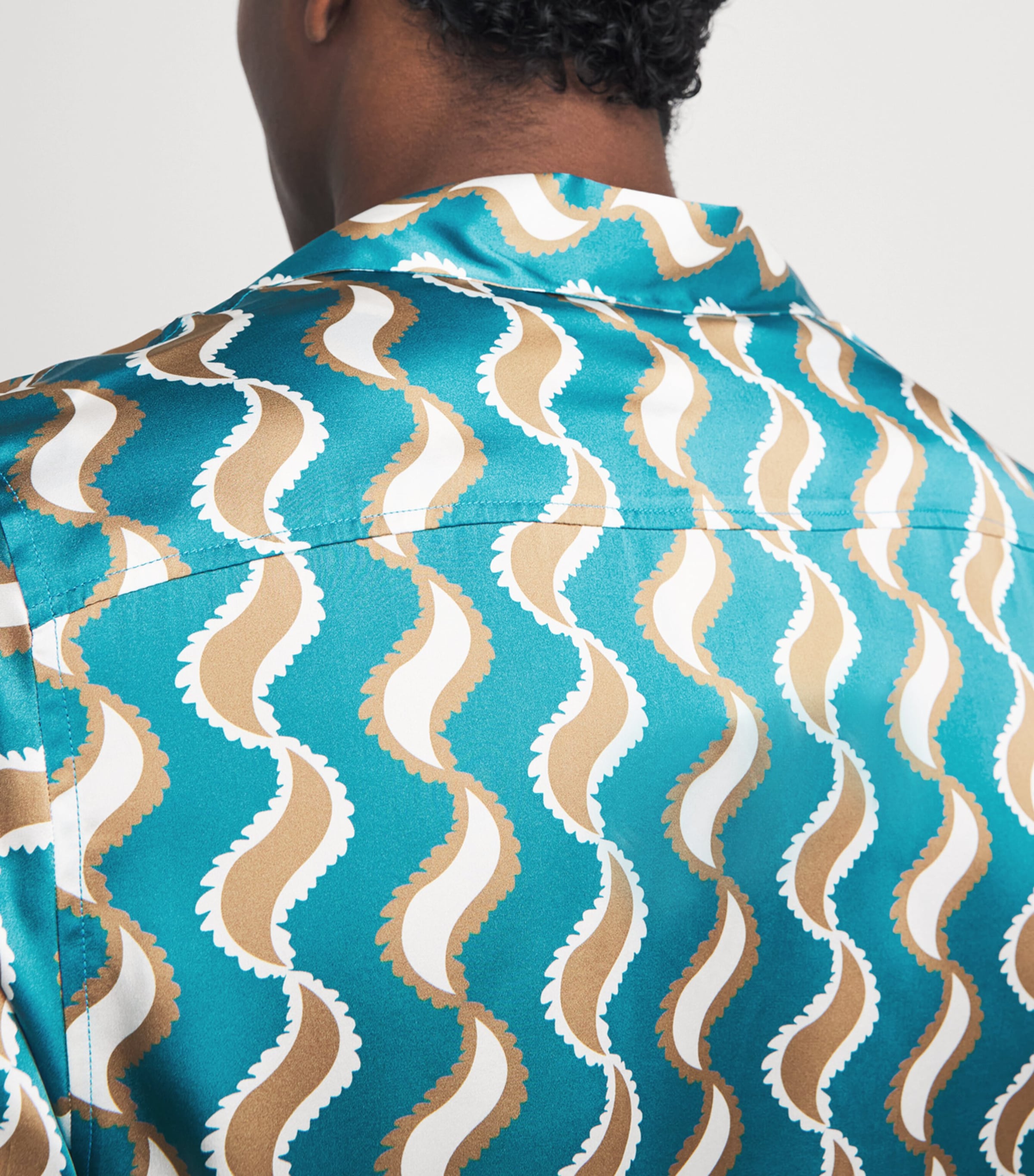 Frescobol Carioca Mens Silk Printed Roberto Shirt Teal Image 3