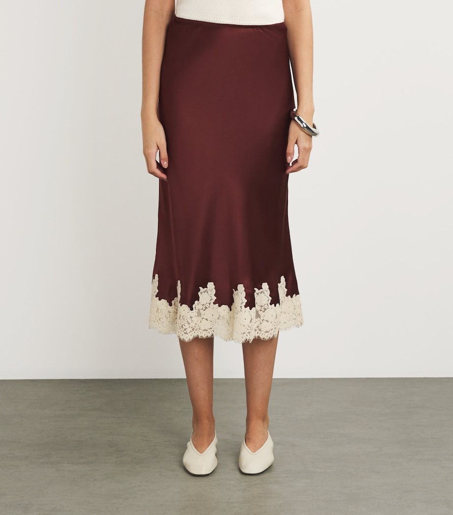 Silk Lace-Trim Elowen Midi Skirt CAFÉ Image 3