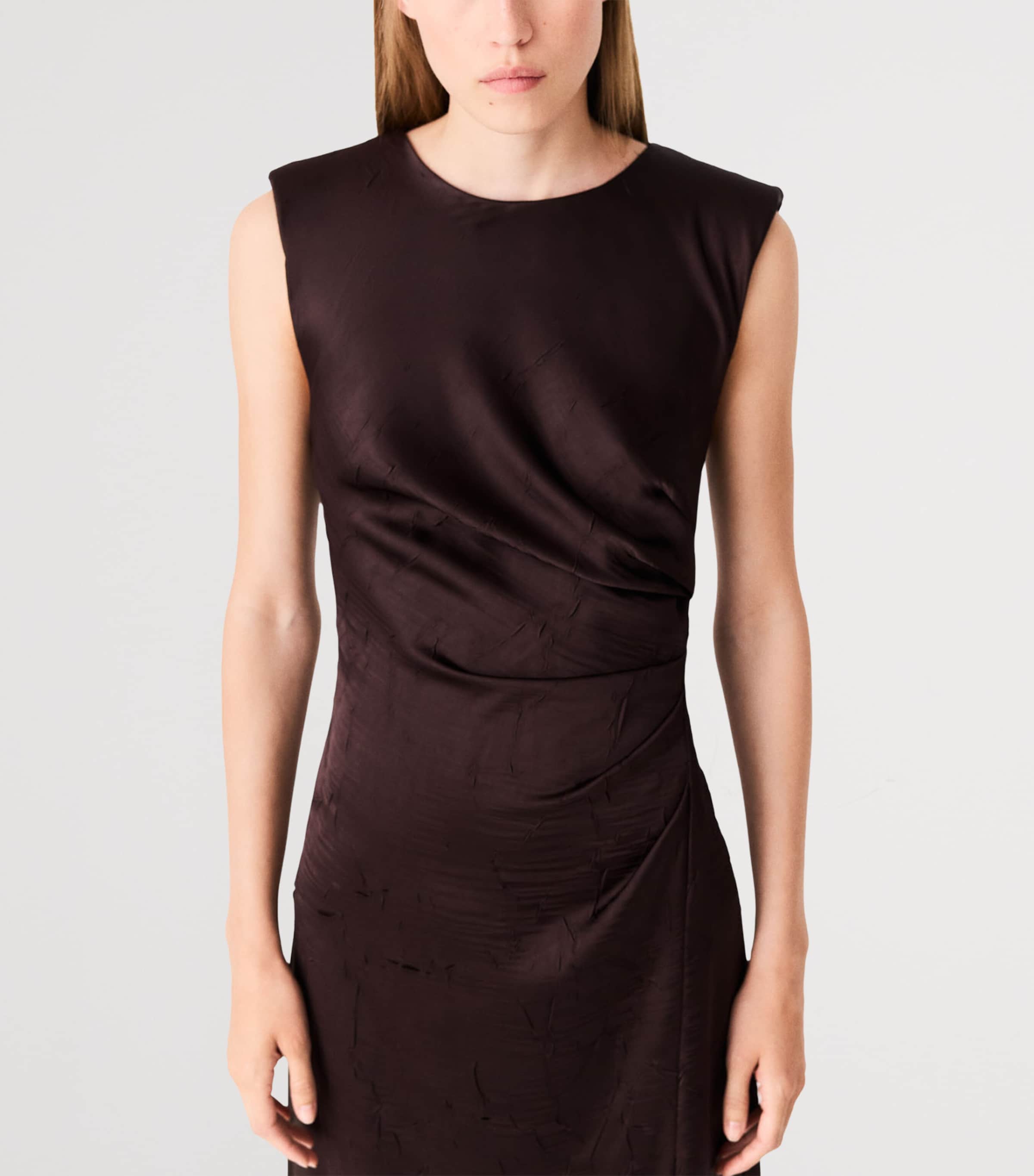 Maje Womens Ruched Sleeveless Midi Dress Brown Image 7