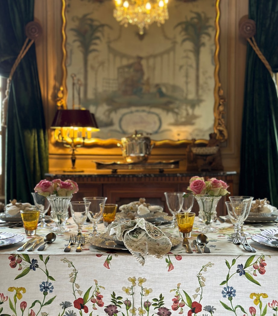 Linen Botanical Wildflower Tablecloth (165cm x 380cm) WHITE Image 6