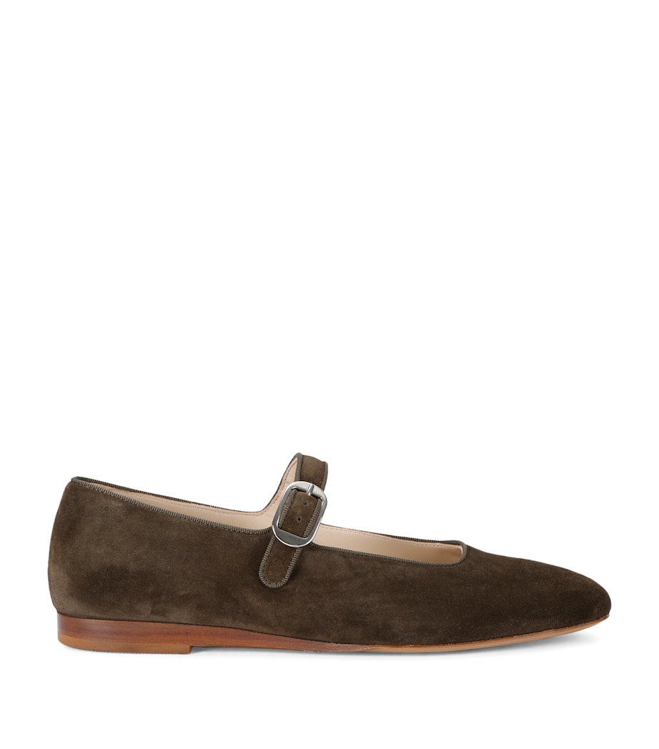 Suede Mary Jane Ballet Flats KHAKI Image 1