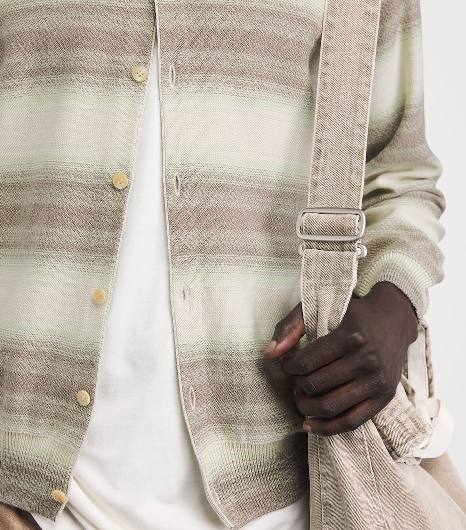 Auralee Mens Cotton-Silk Striped Cardigan Lime Gray Stripe Image 3