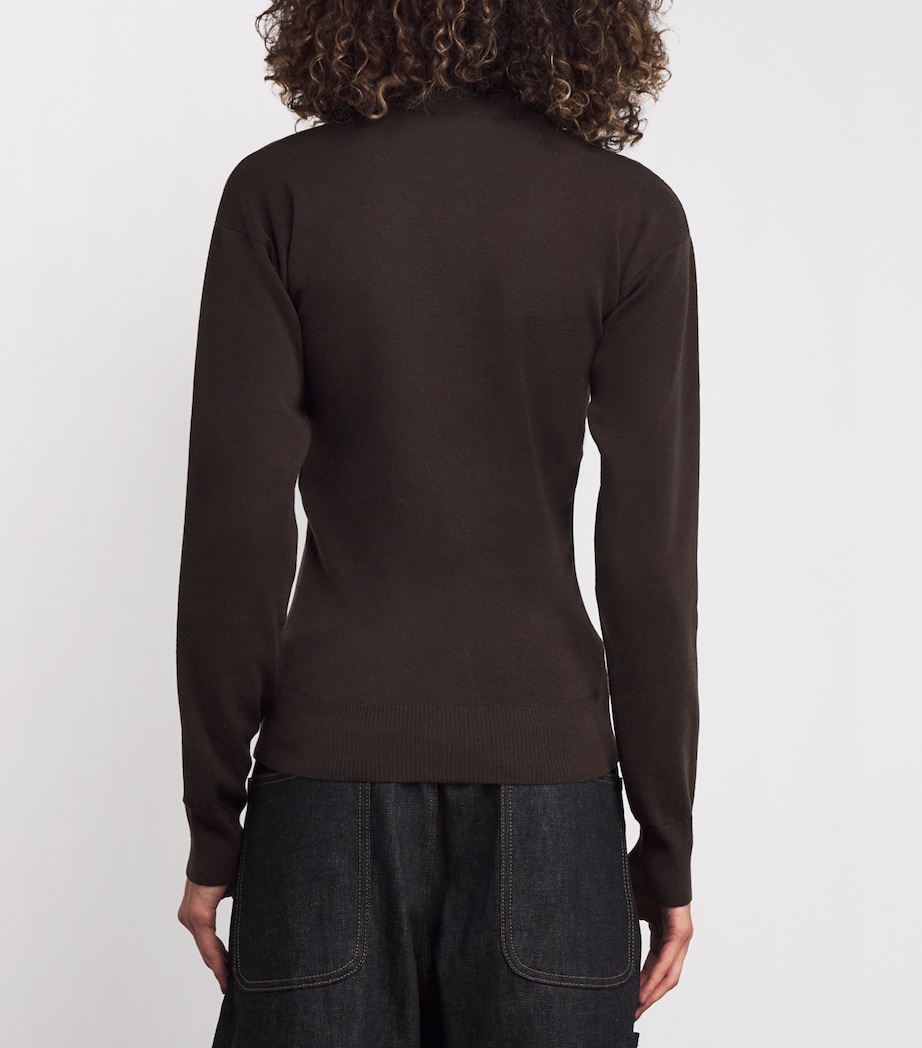 Wool Collared Cardigan RE373 AUBERGINE Image 4