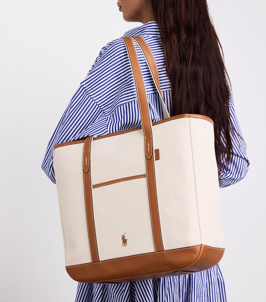 Medium Canvas Polo Pony Tote Bag ECRU/CUOIO Image 5