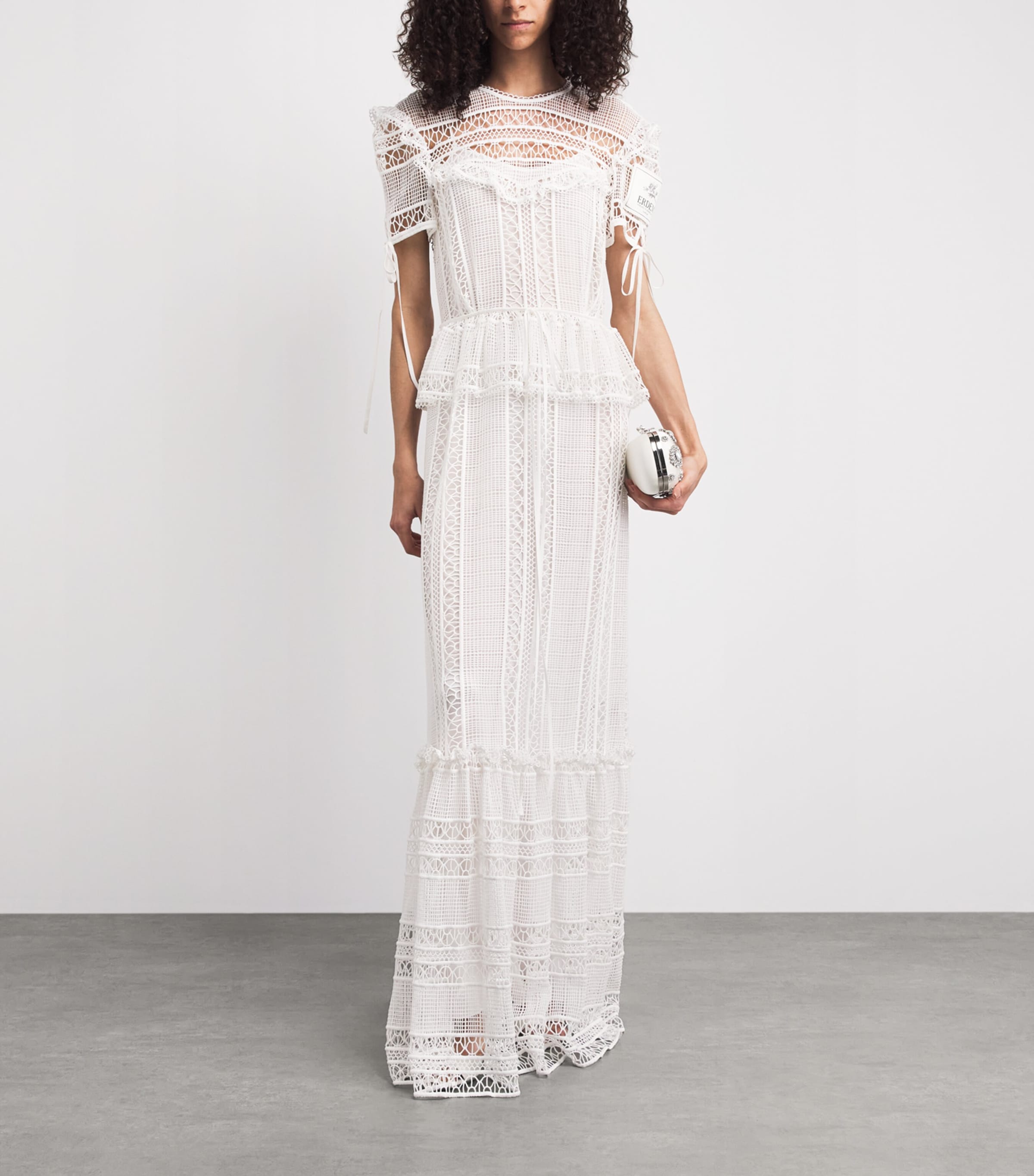 Erdem Womens Cotton Lace Ruffle Gown Off White Image 2
